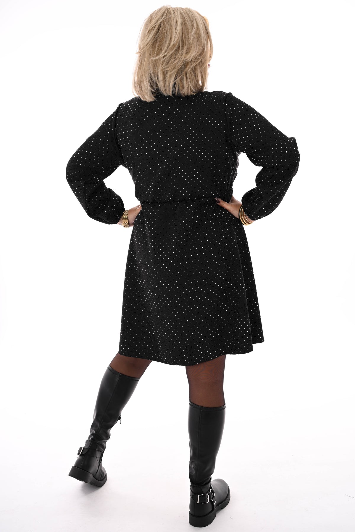 Korte jurk met strik en strass zwart/zilver