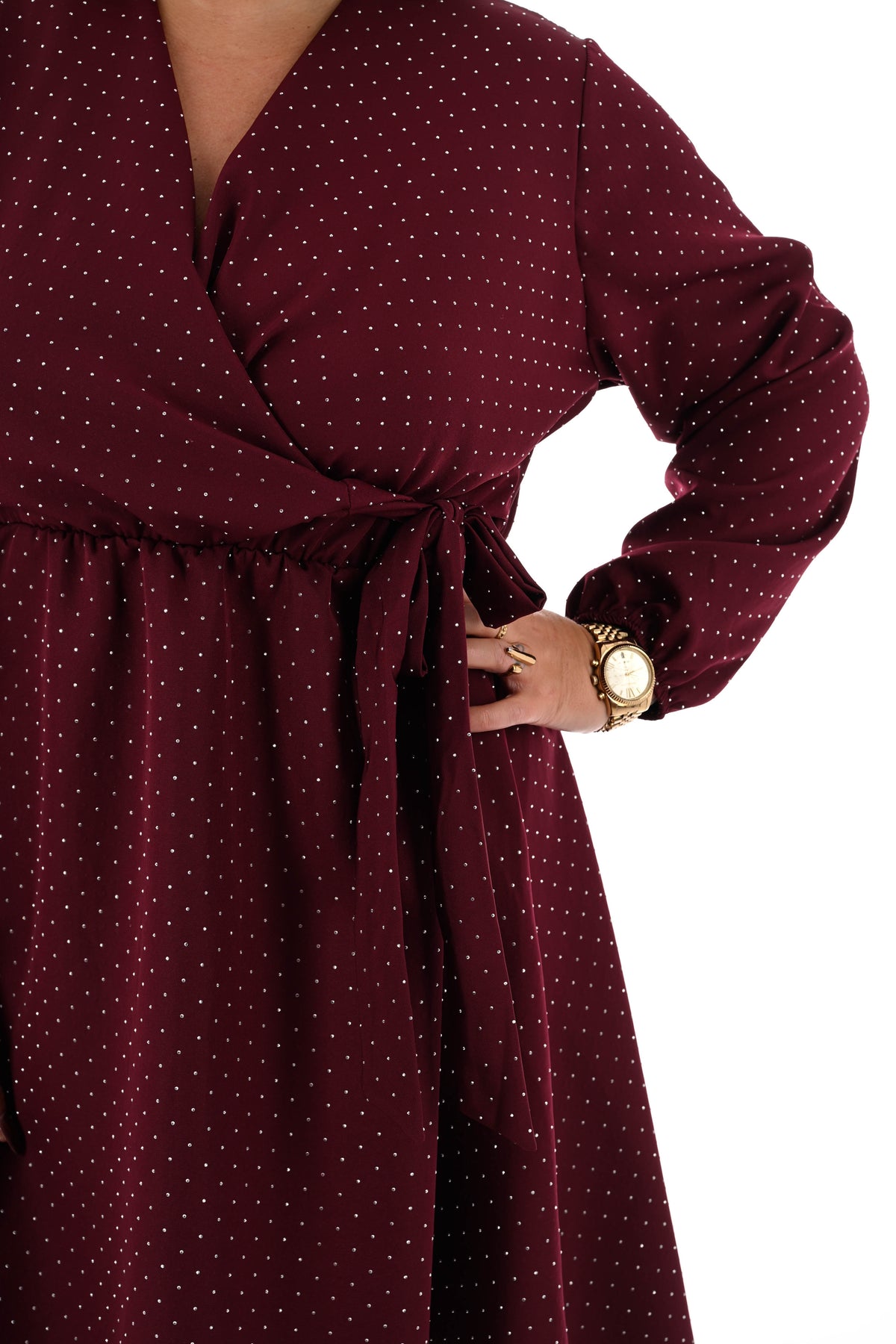 Korte jurk met strik en strass bordeaux