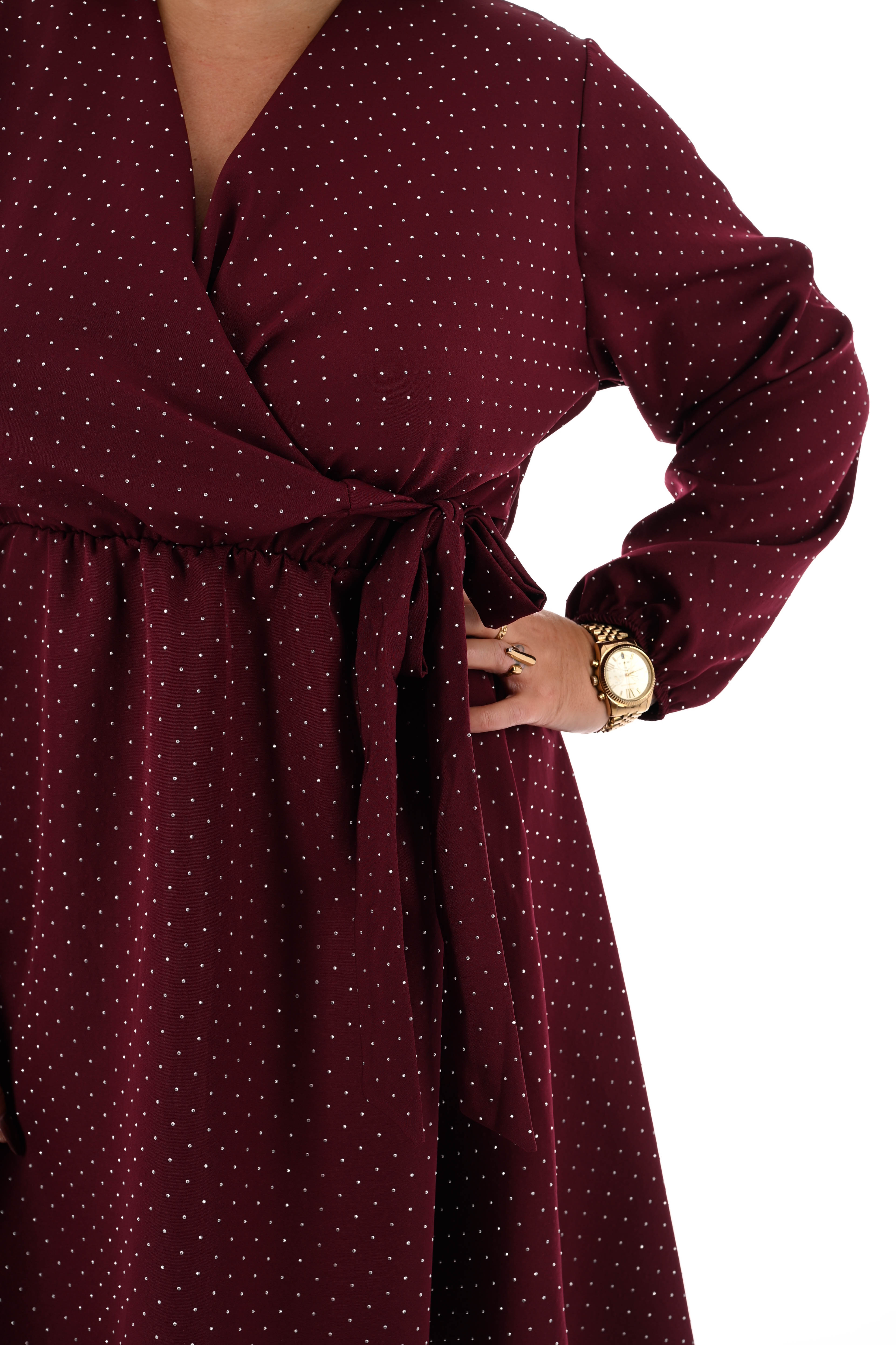 Korte jurk met strik en strass bordeaux