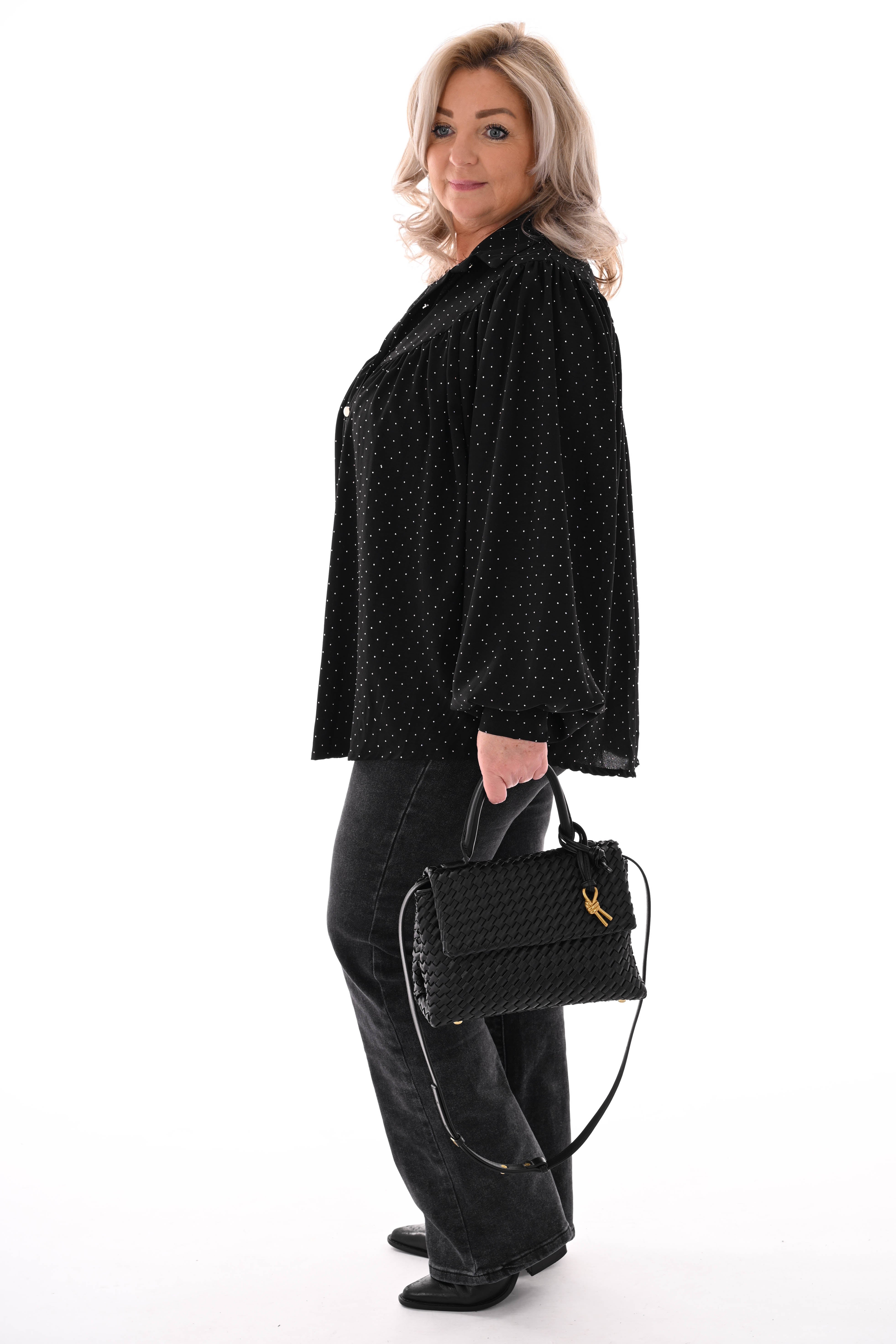 BB.S jeans wide leg gemeleerd zwart