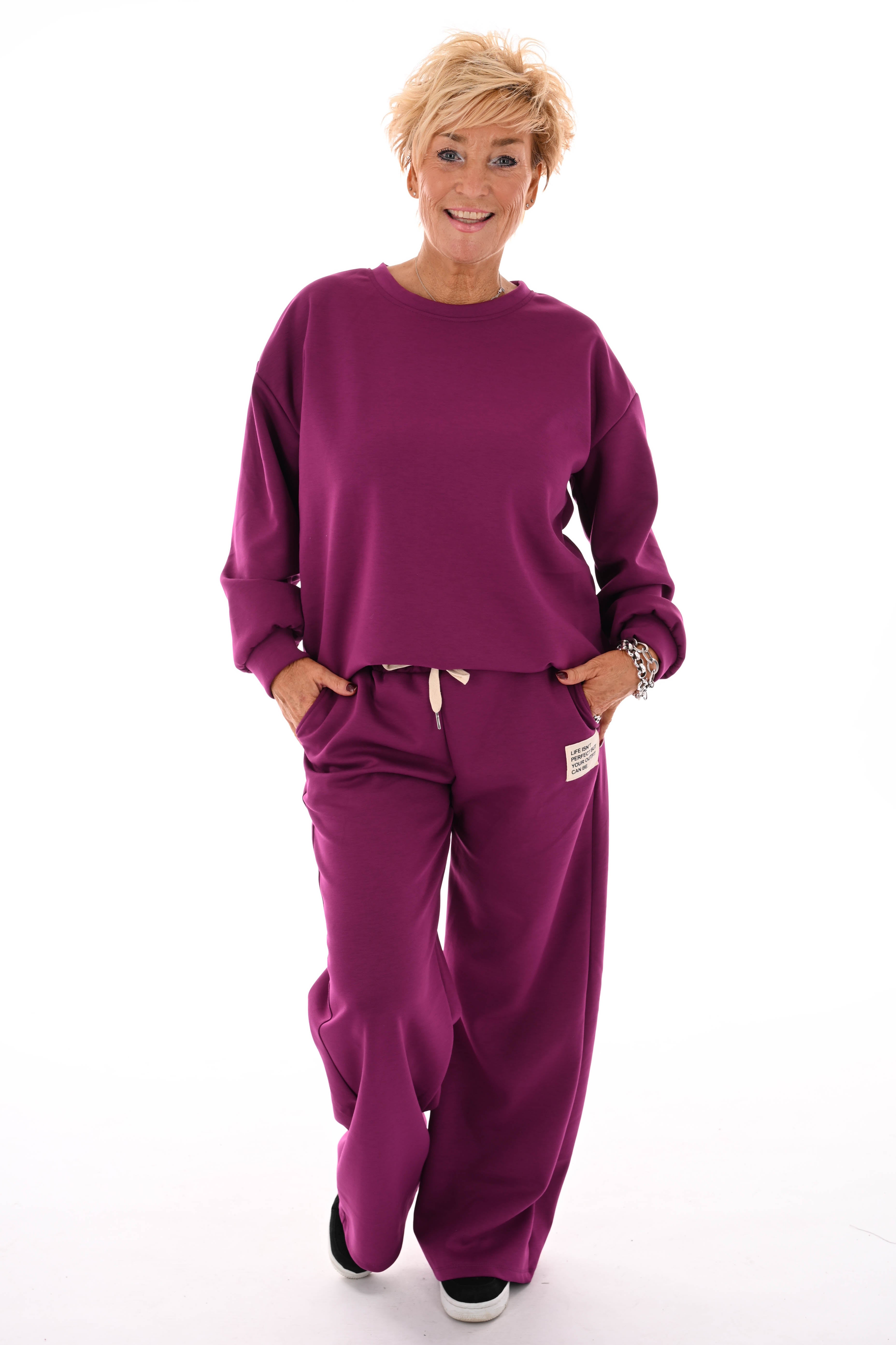 Tweedelig pak wijde broek applicatie cyclaam