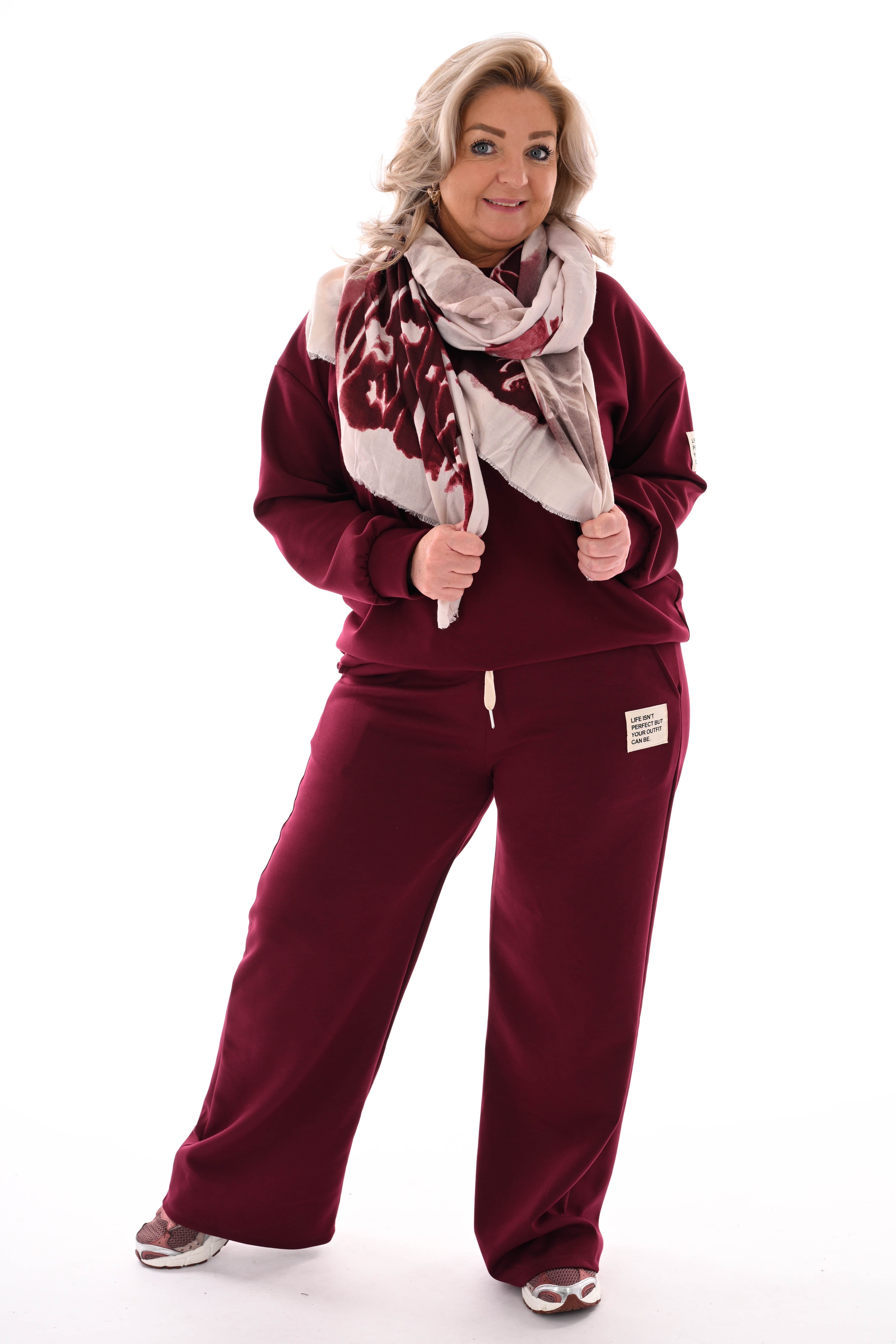 Tweedelig pak wijde broek applicatie bordeaux