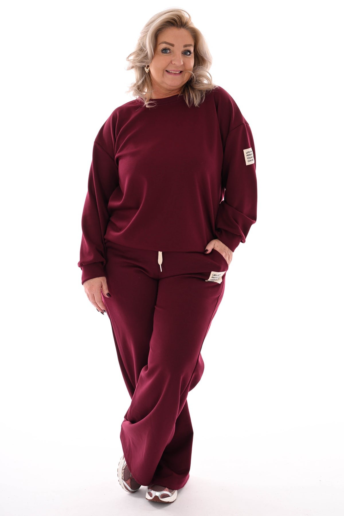 Tweedelig pak wijde broek applicatie bordeaux