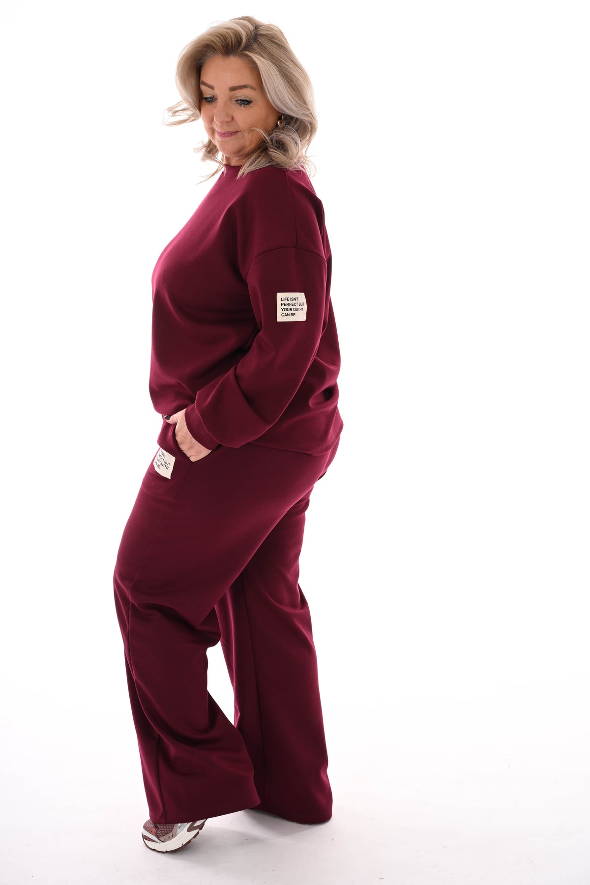 Tweedelig pak wijde broek applicatie bordeaux