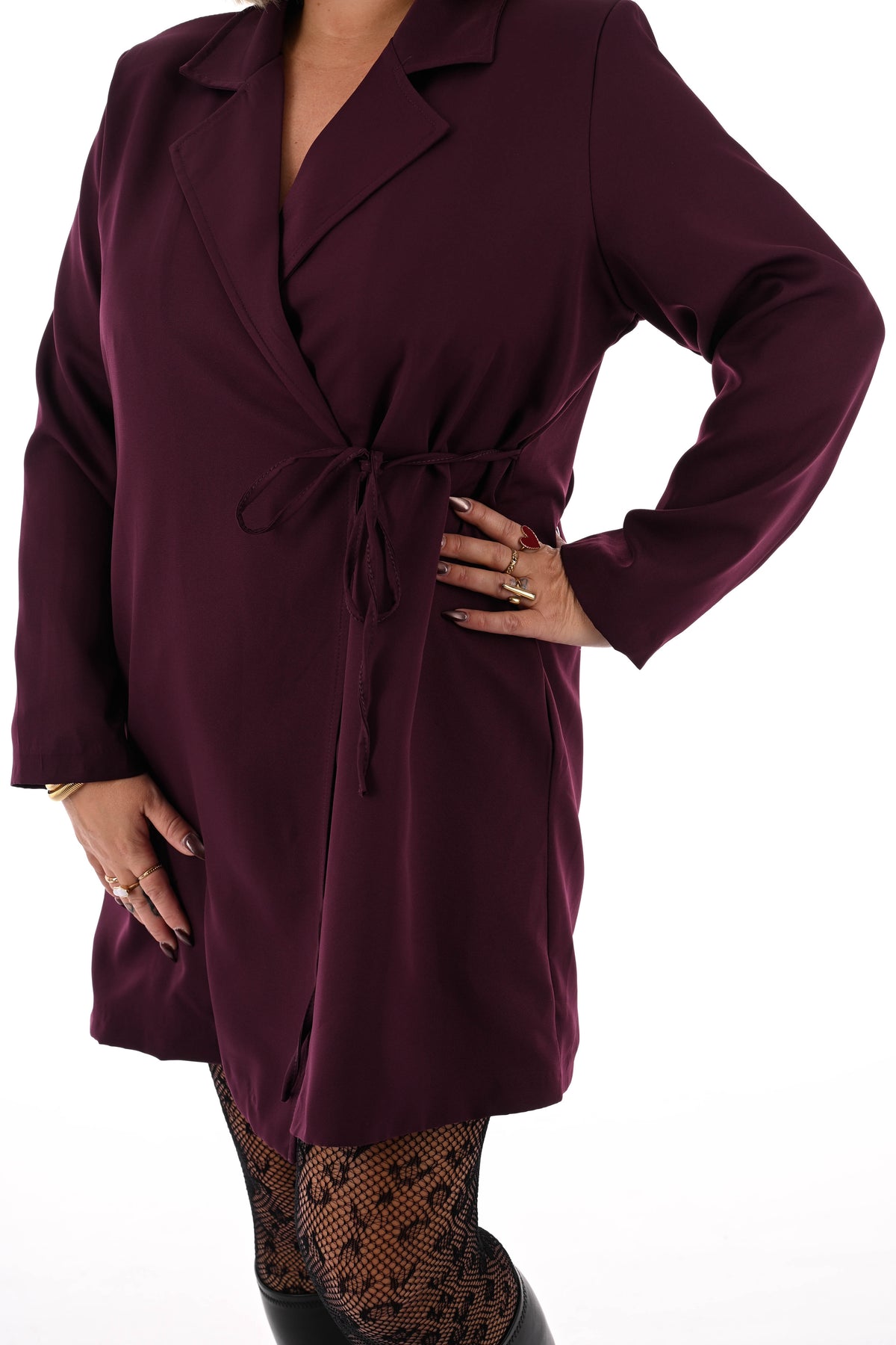 Blazer wikkeljurk met kraag aubergine