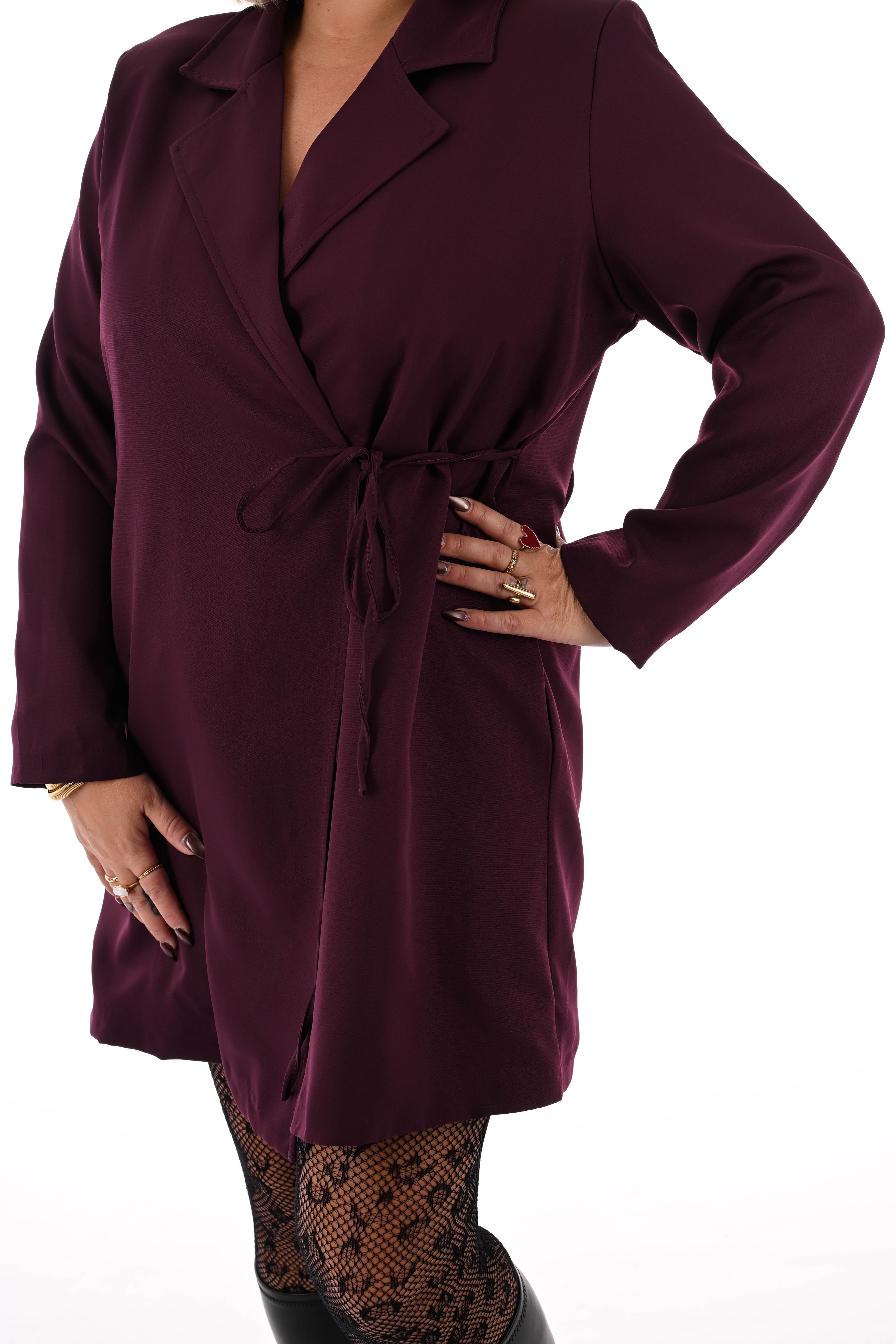 Blazer wikkeljurk met kraag aubergine