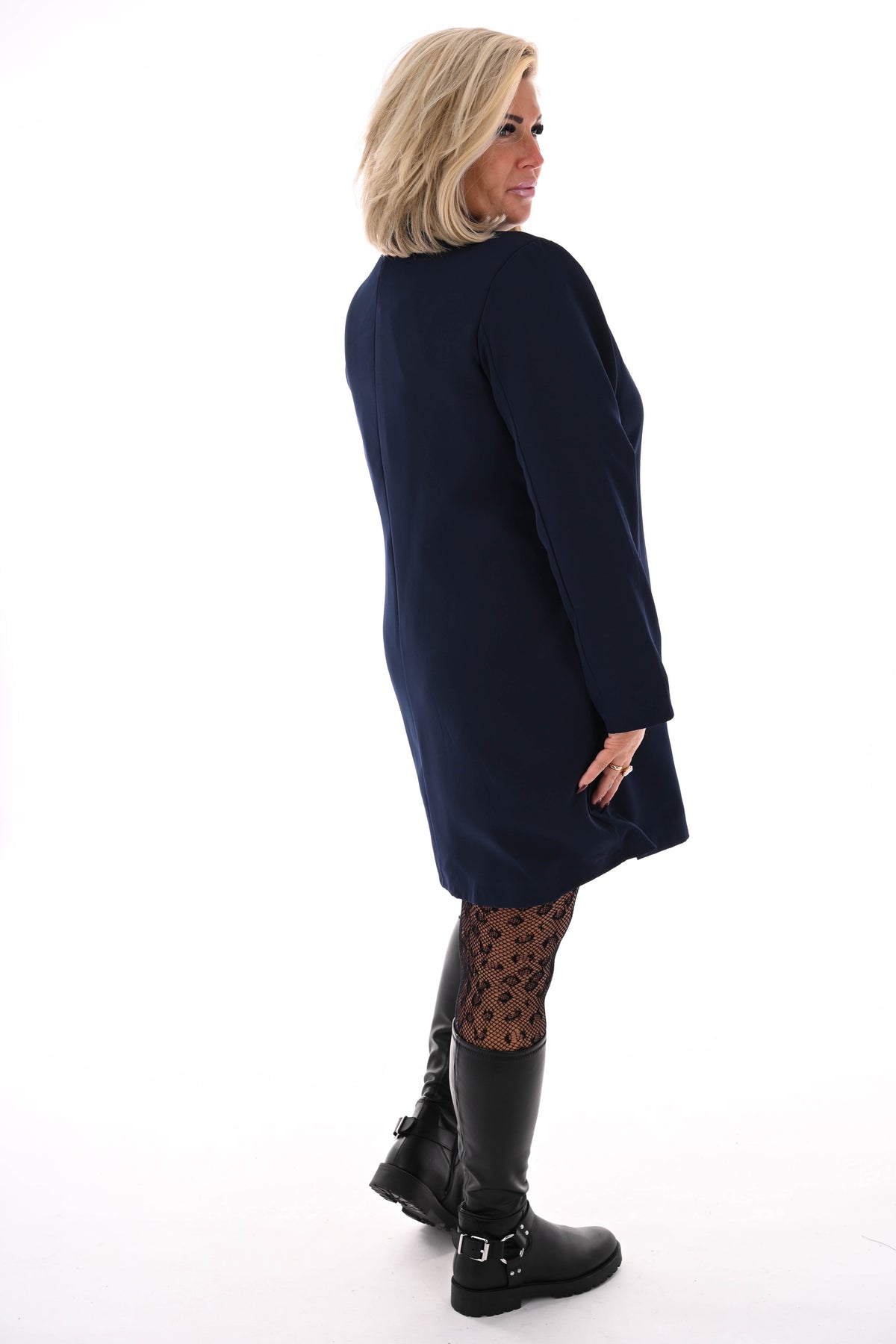 Blazer wikkeljurk met kraag marineblauw