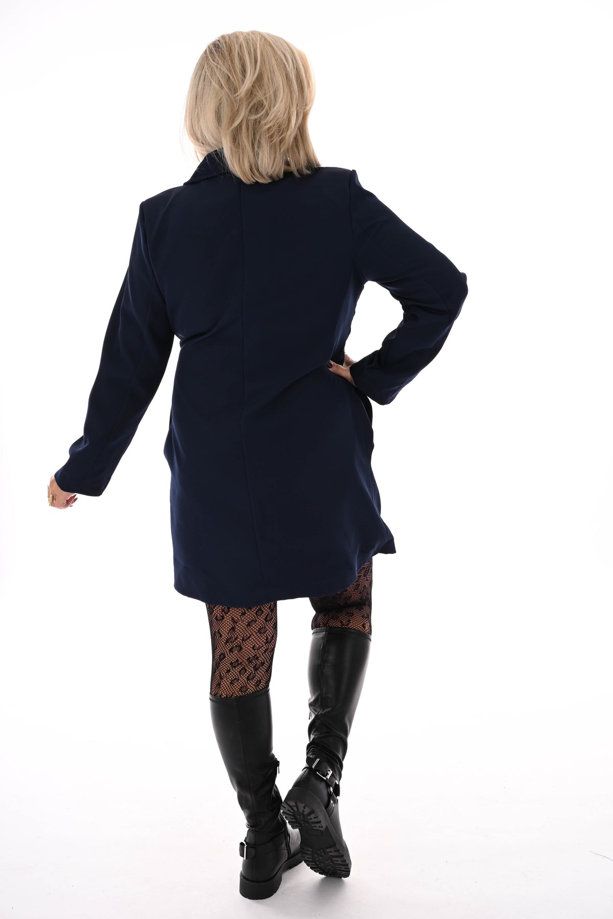 Blazer wikkeljurk met kraag marineblauw