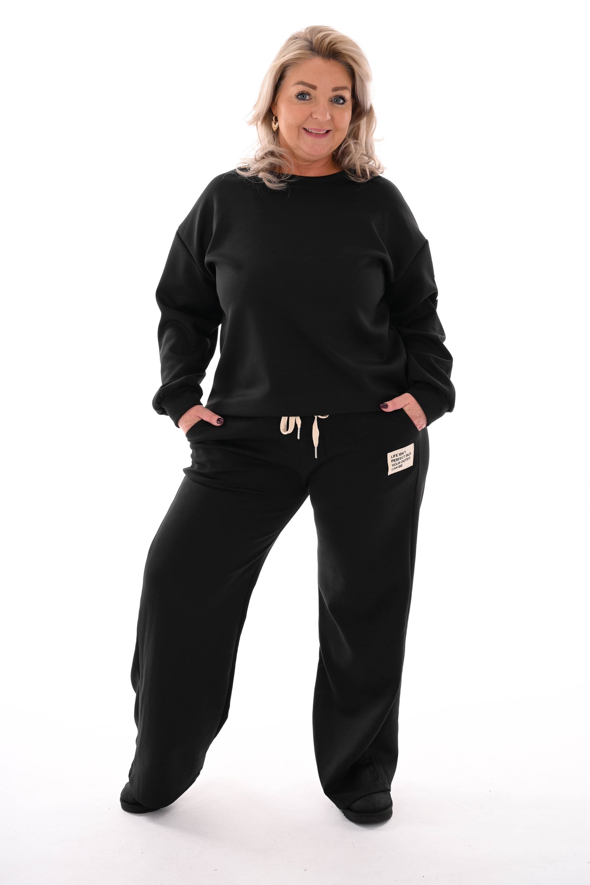 Tweedelig pak wijde broek applicatie zwart