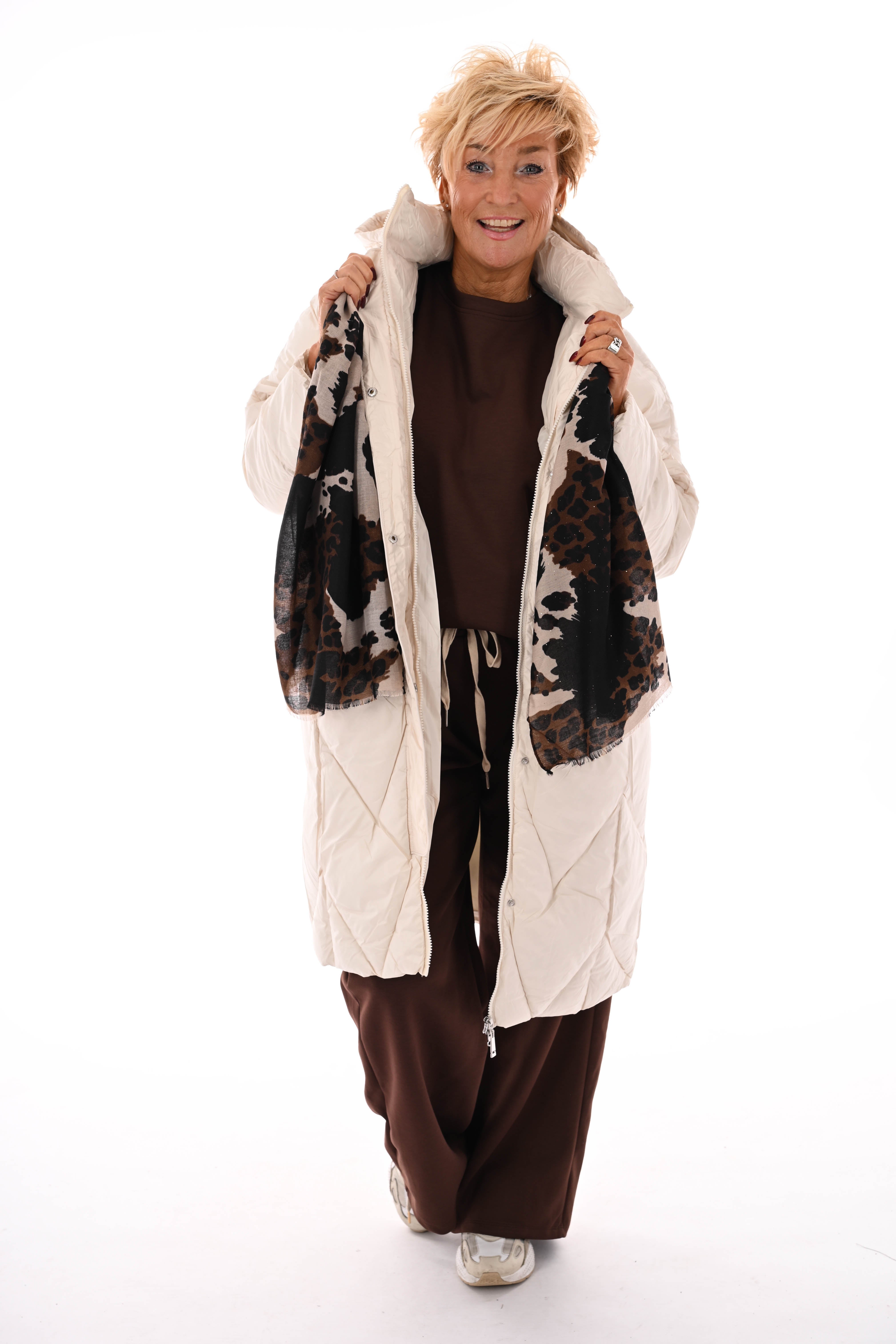 Half lange jas met capuchon roomwit