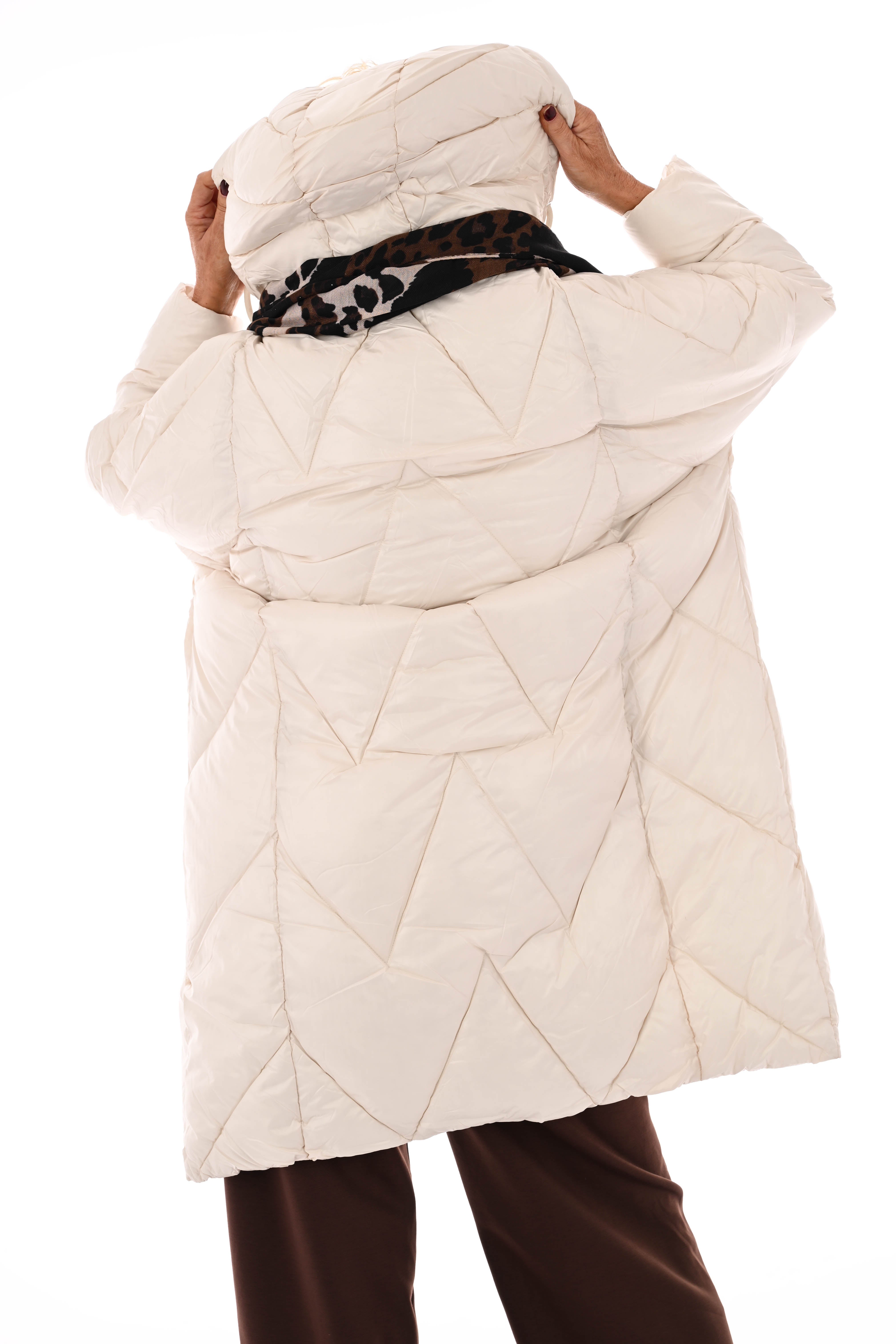 Half lange jas met capuchon roomwit