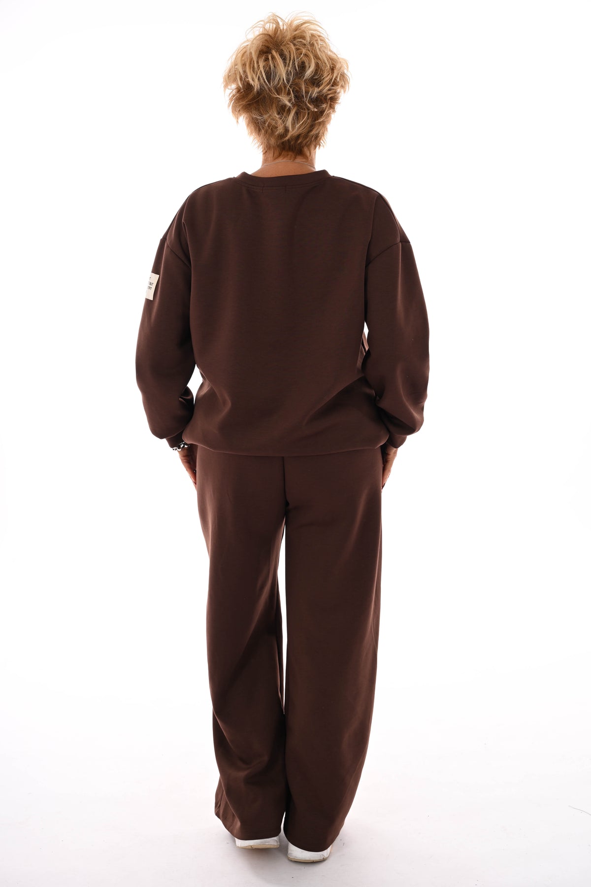 Tweedelig pak wijde broek applicatie bruin