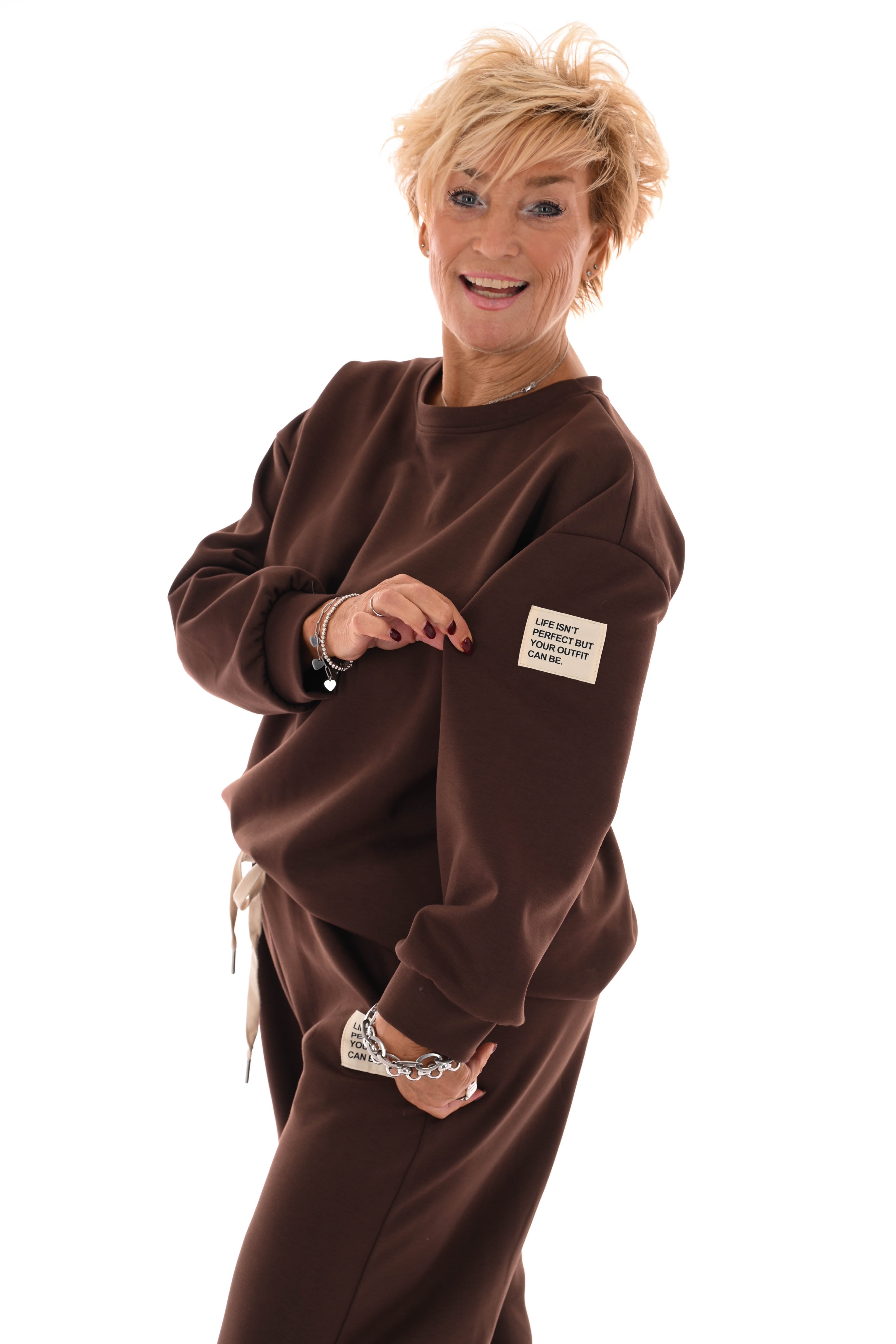 Tweedelig pak wijde broek applicatie bruin