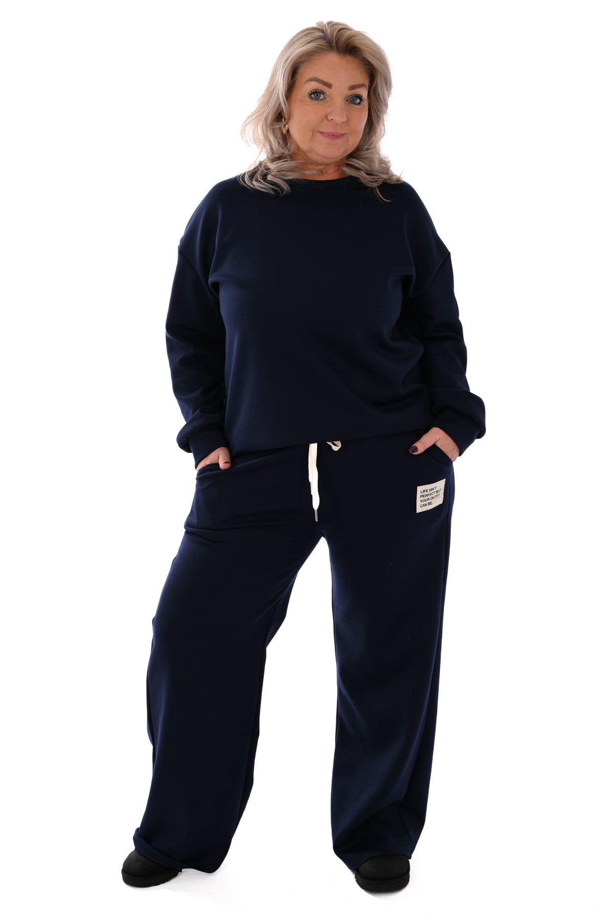 Tweedelig pak wijde broek applicatie marineblauw