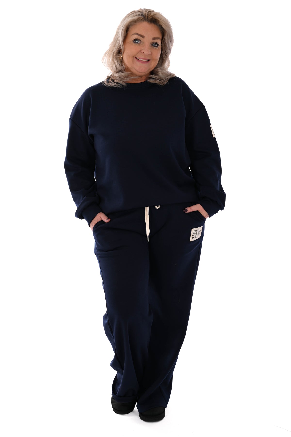 Tweedelig pak wijde broek applicatie marineblauw