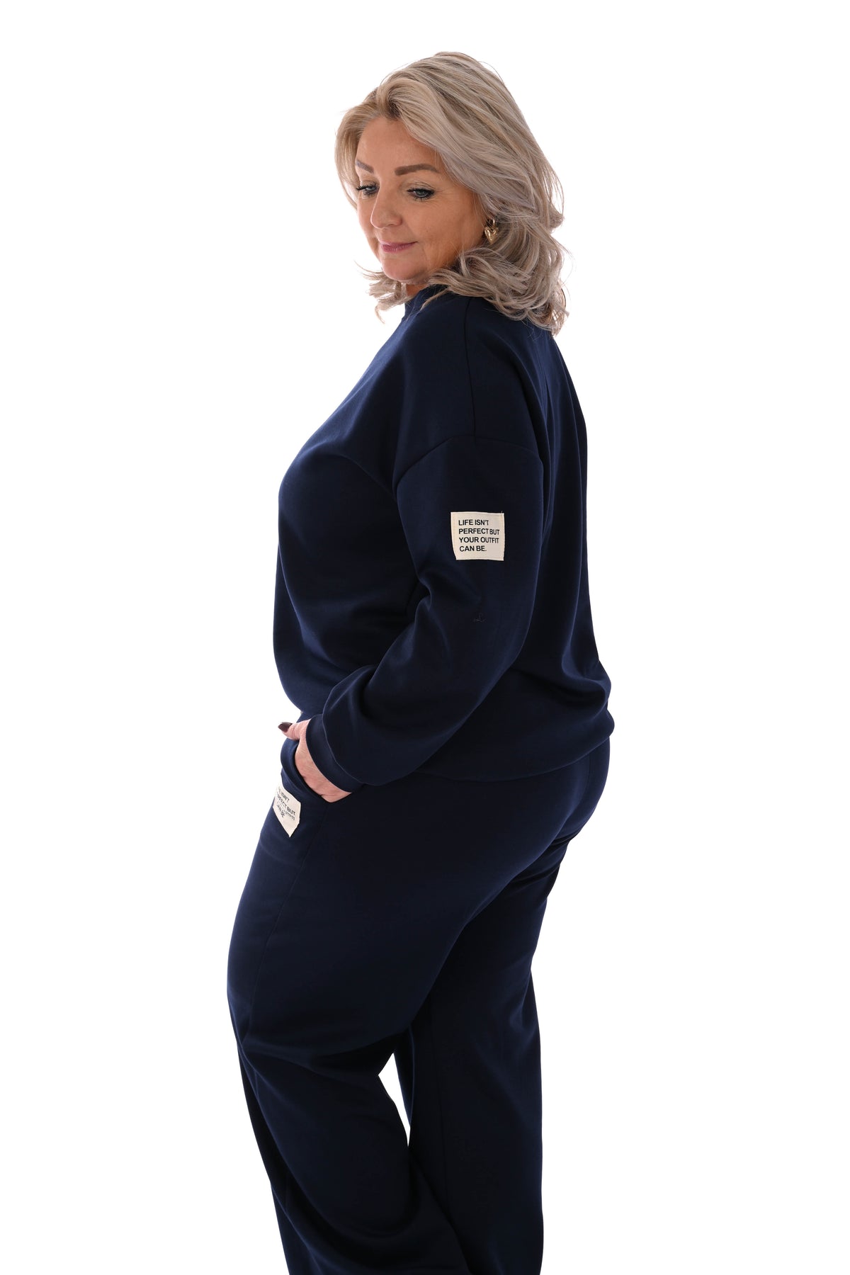 Tweedelig pak wijde broek applicatie marineblauw