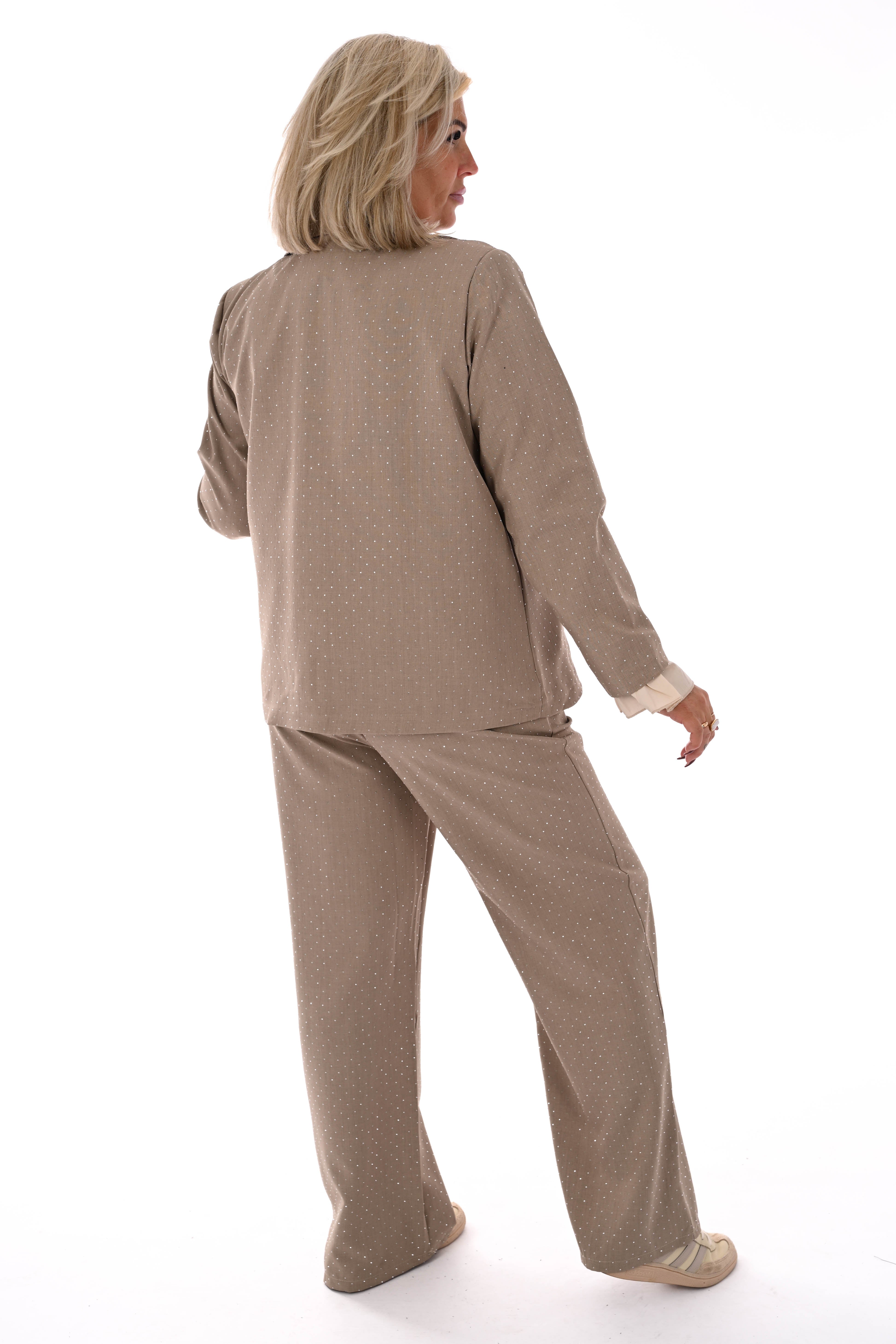 Tweedelig blazer pak strass beige