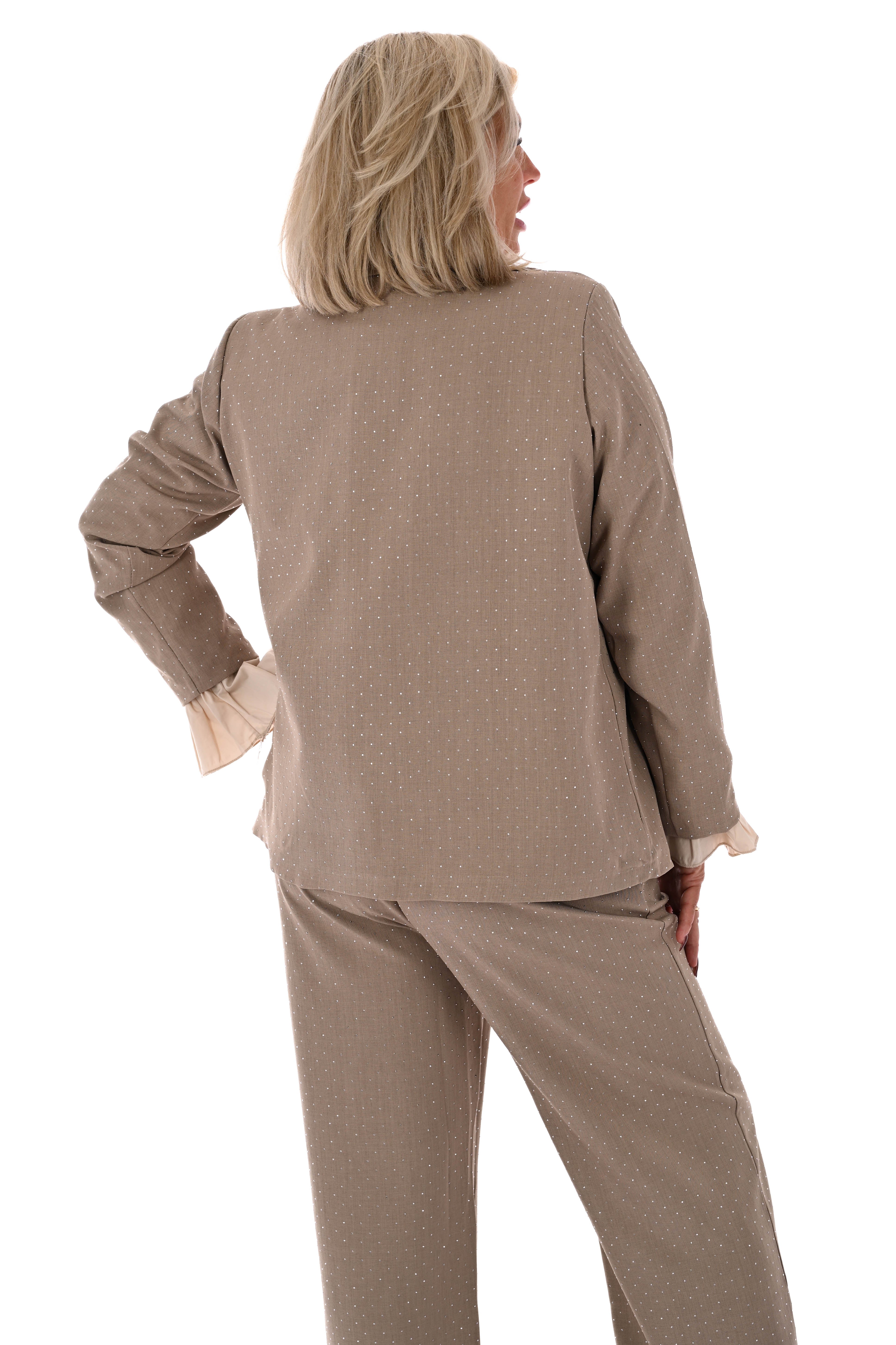 Tweedelig blazer pak strass beige