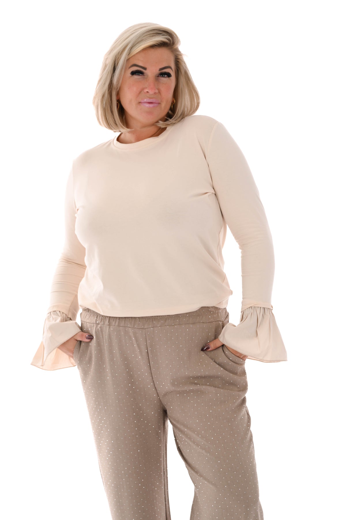 Basic shirt trompetmouwen uni creme