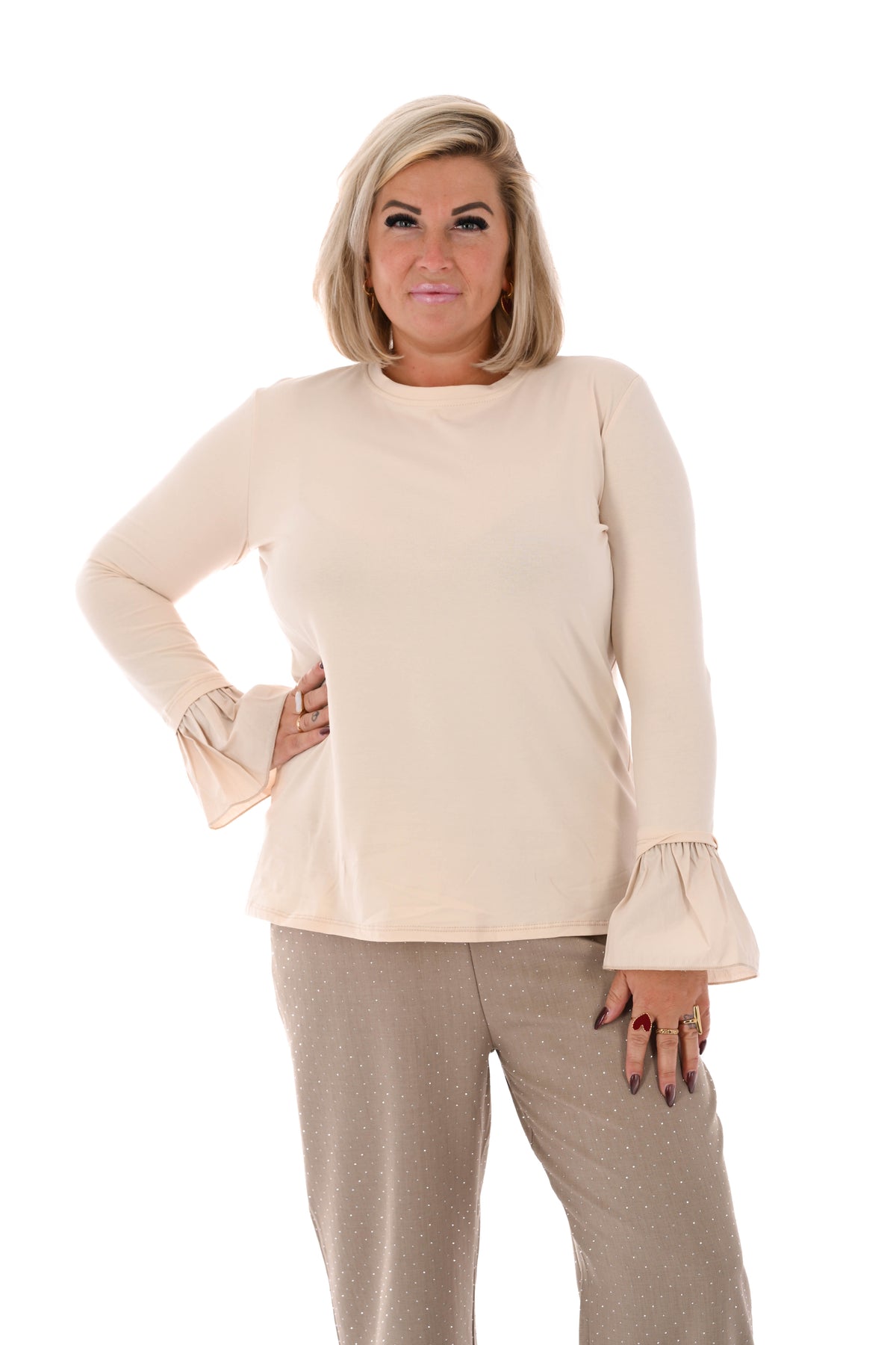 Basic shirt trompetmouwen uni creme