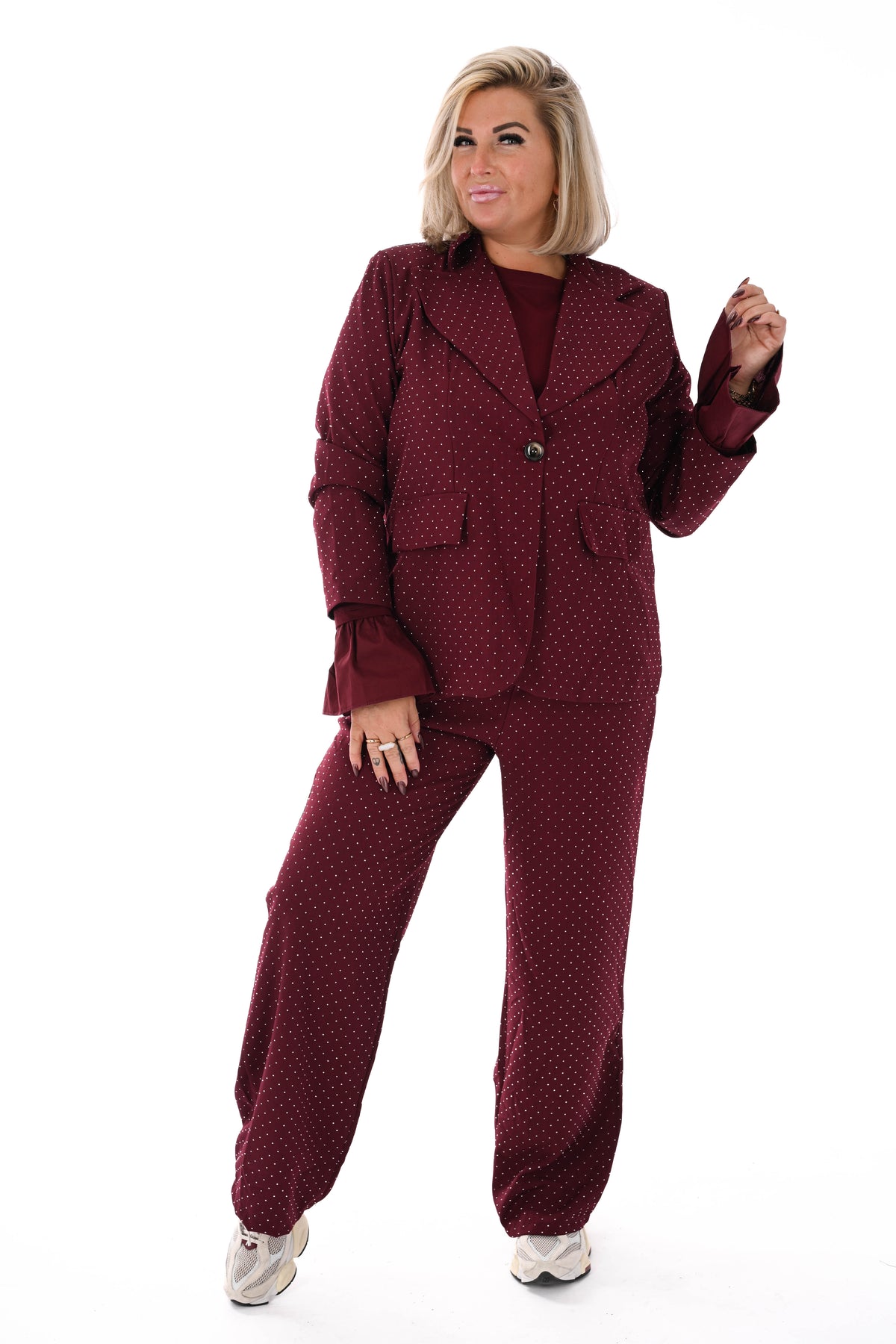 Tweedelig blazer pak strass bordeaux