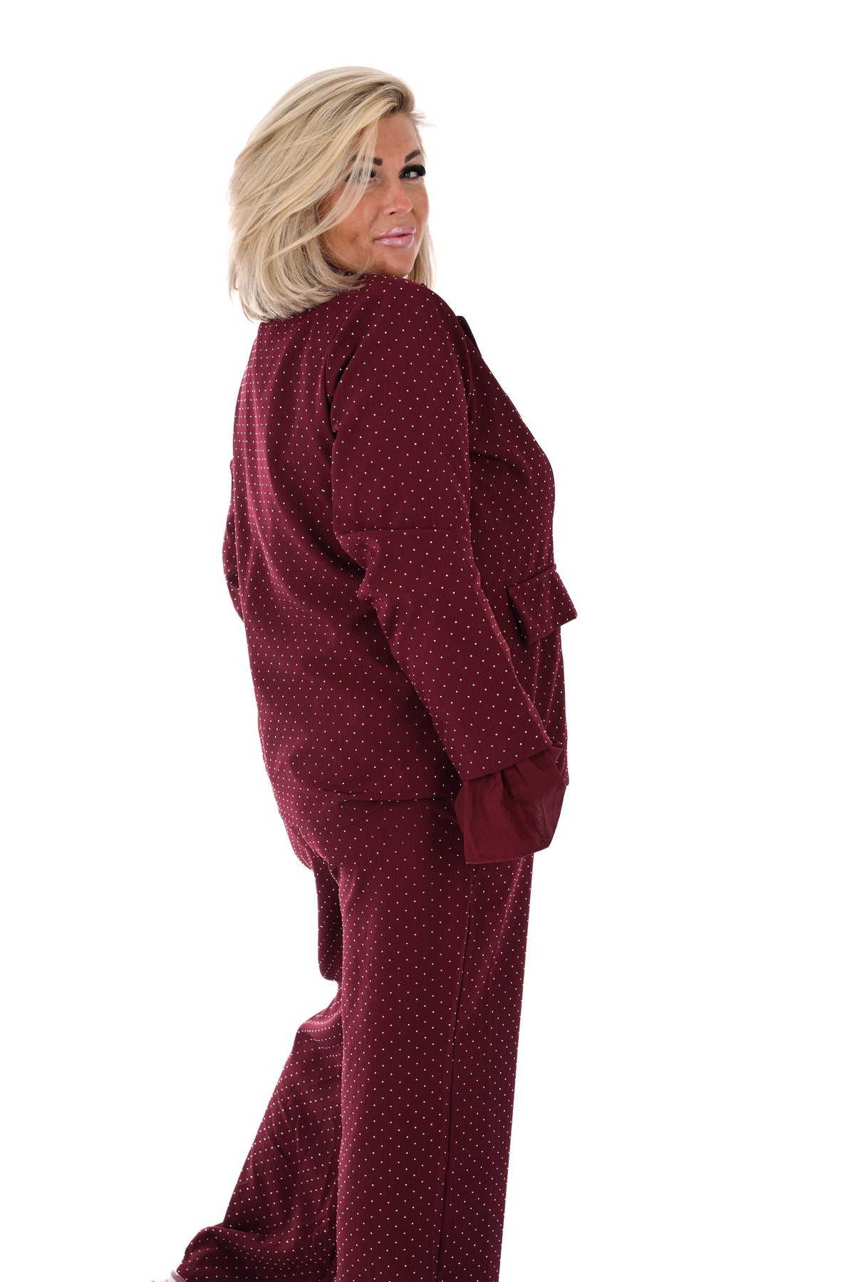 Tweedelig blazer pak strass bordeaux