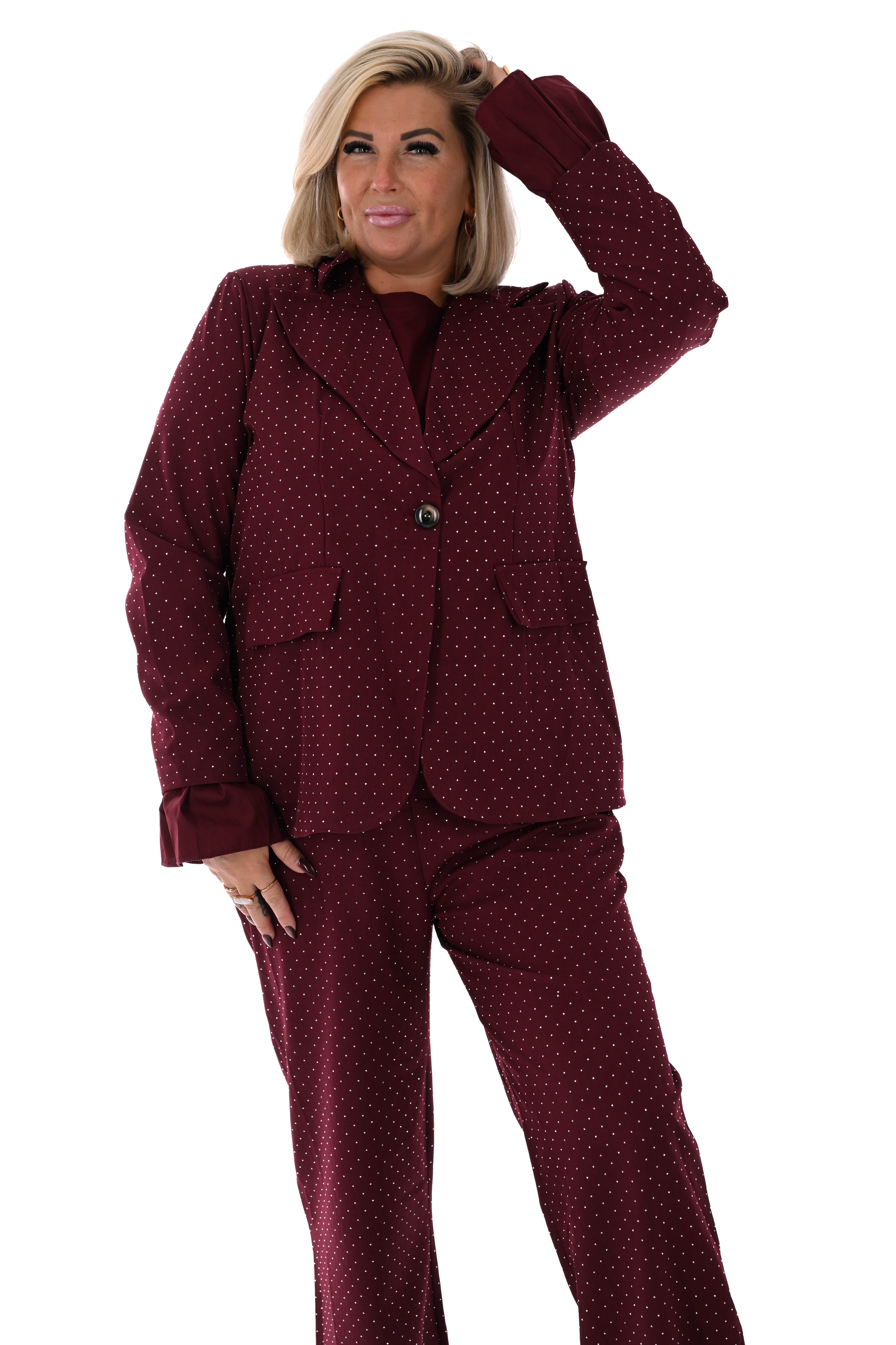 Tweedelig blazer pak strass bordeaux