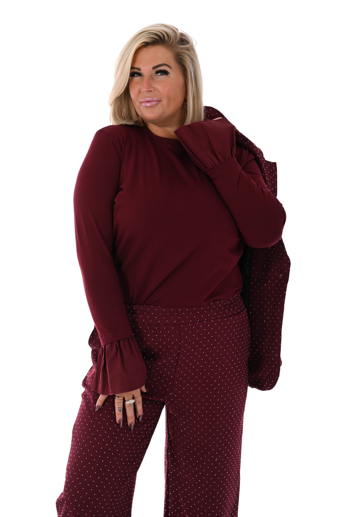 Basic shirt trompetmouwen uni bordeaux