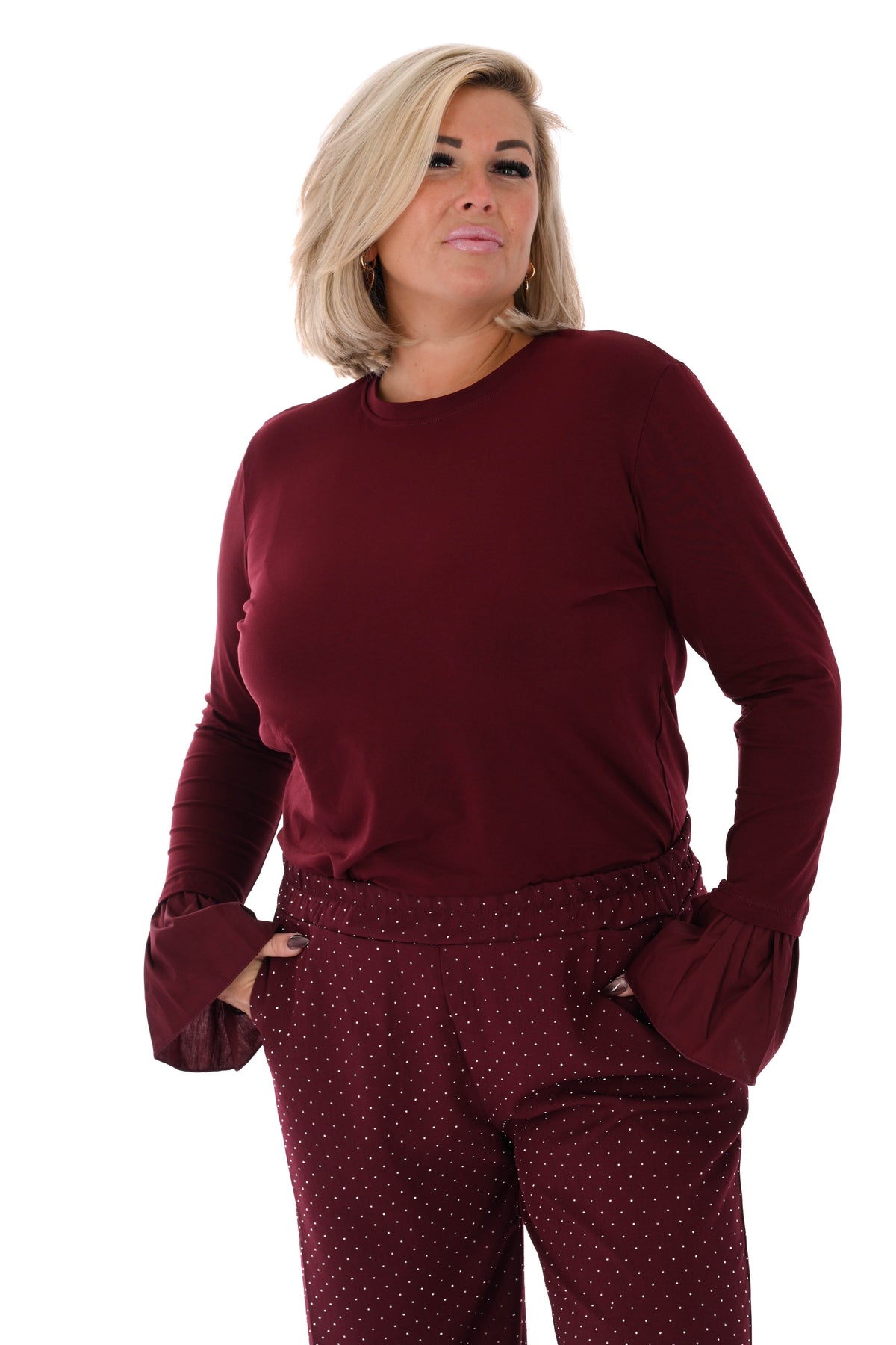 Basic shirt trompetmouwen uni bordeaux