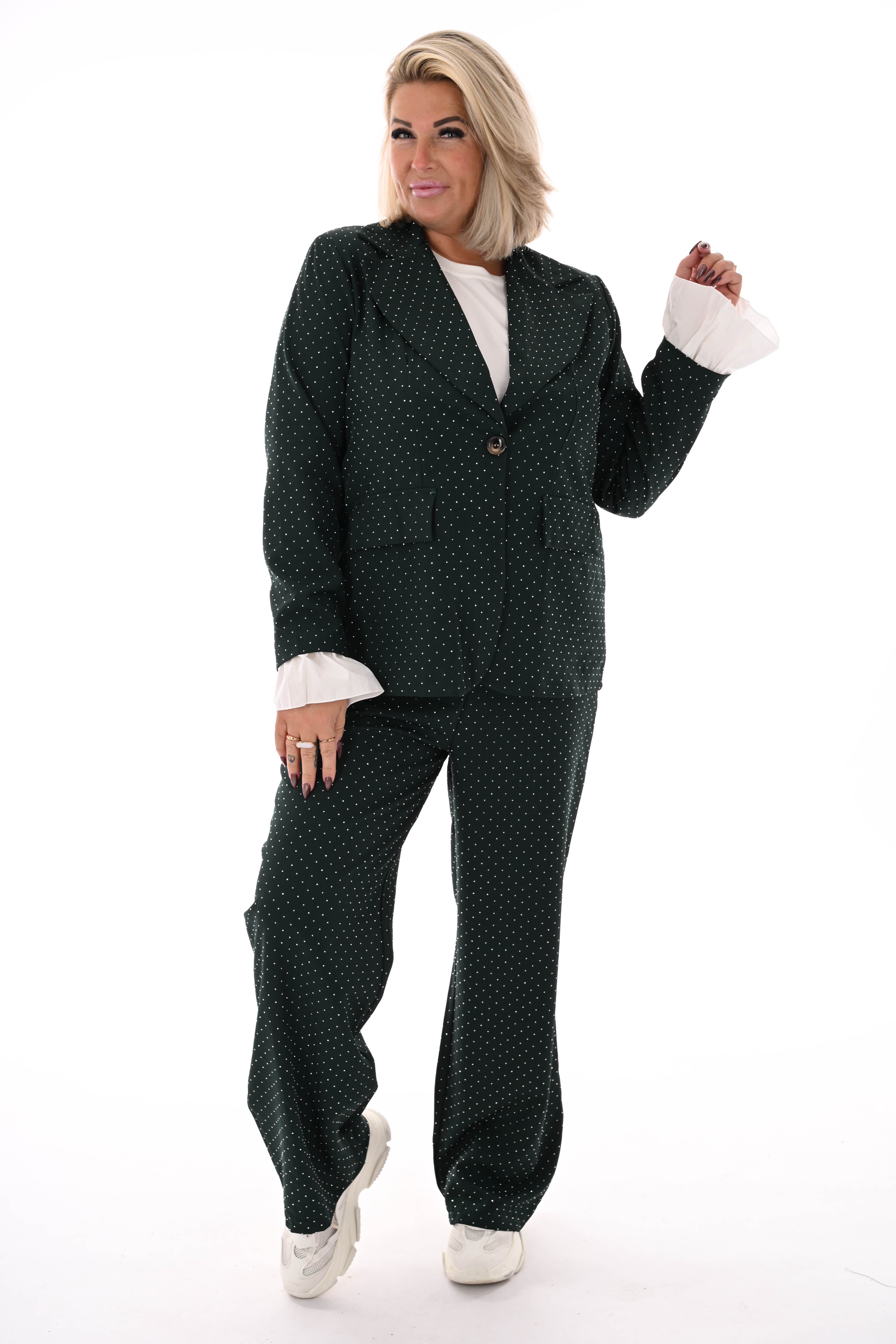 Tweedelig blazer pak strass donkergroen