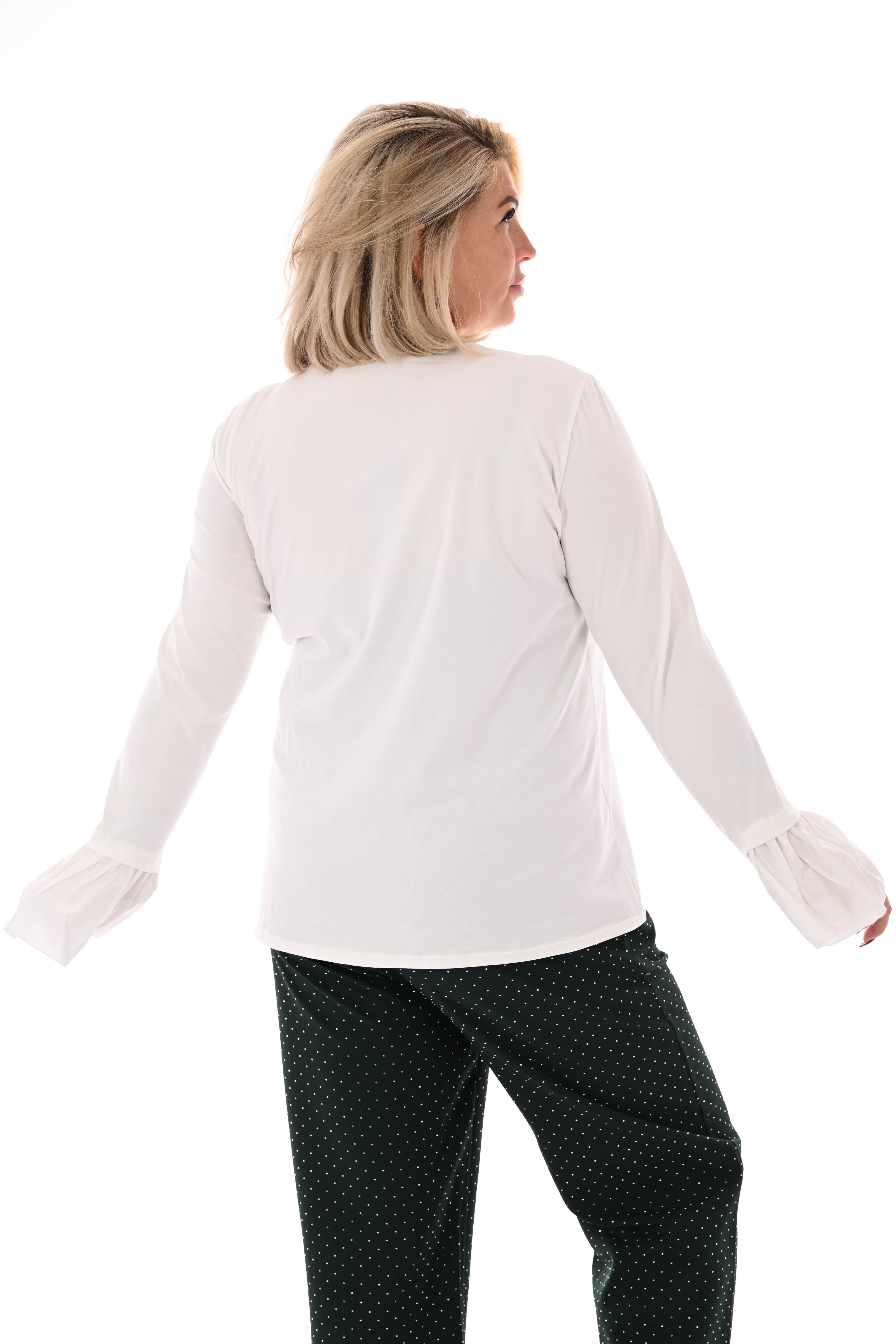 Basic shirt trompetmouwen uni roomwit