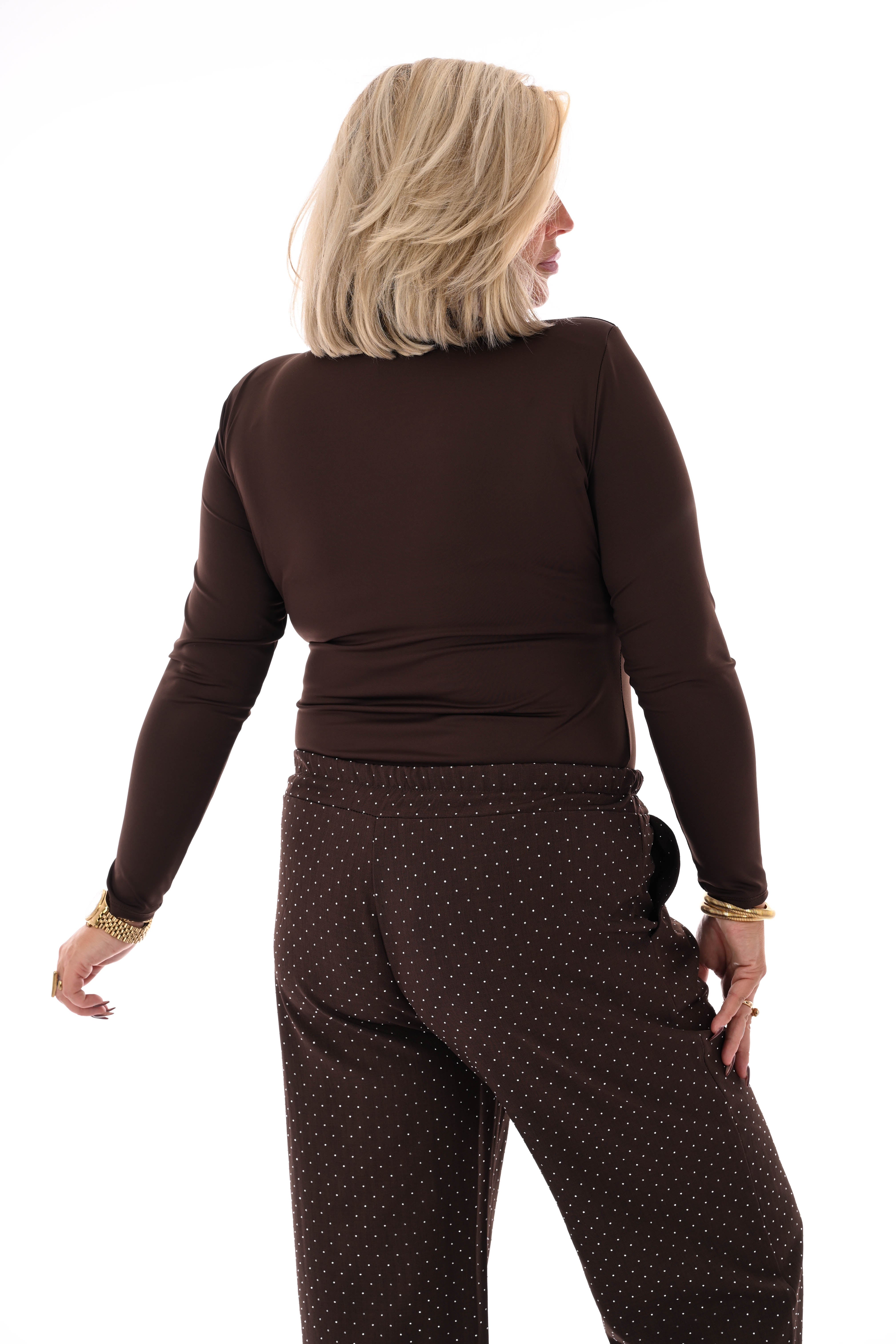 Body v-hals donkerbruin