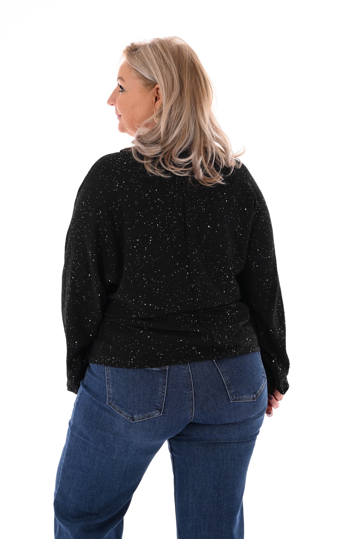 Glitter top met gesp zwart