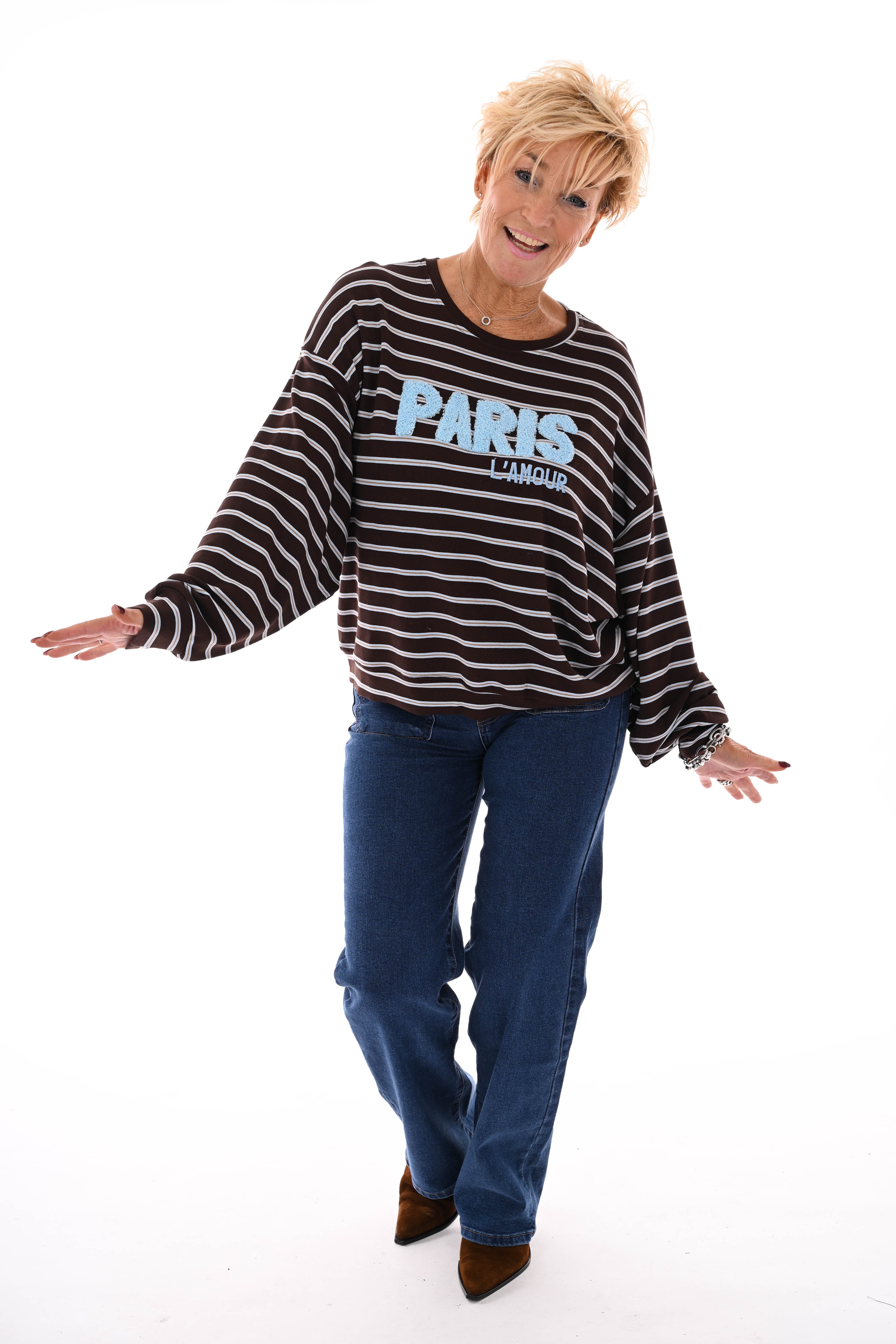 Sweater streepjes Paris lichtblauw