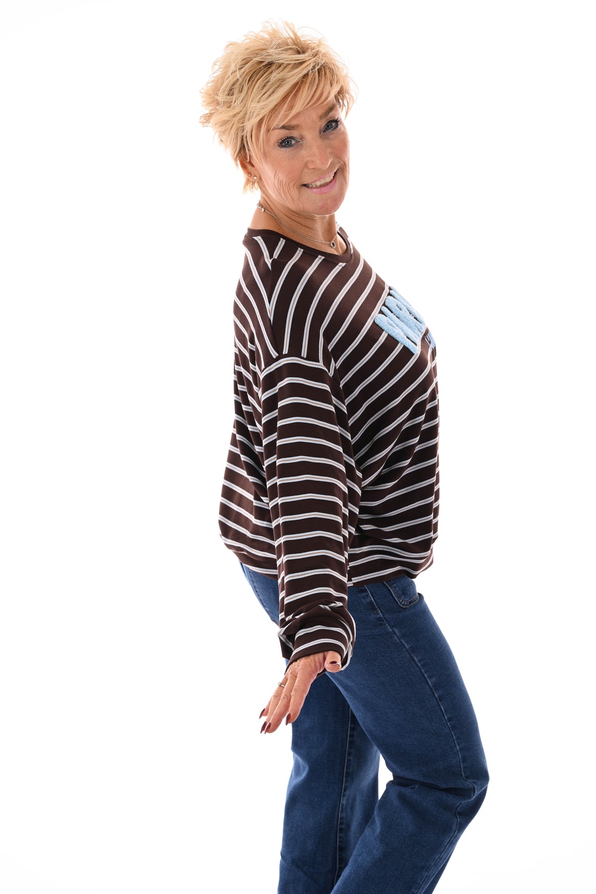 Sweater streepjes Paris lichtblauw