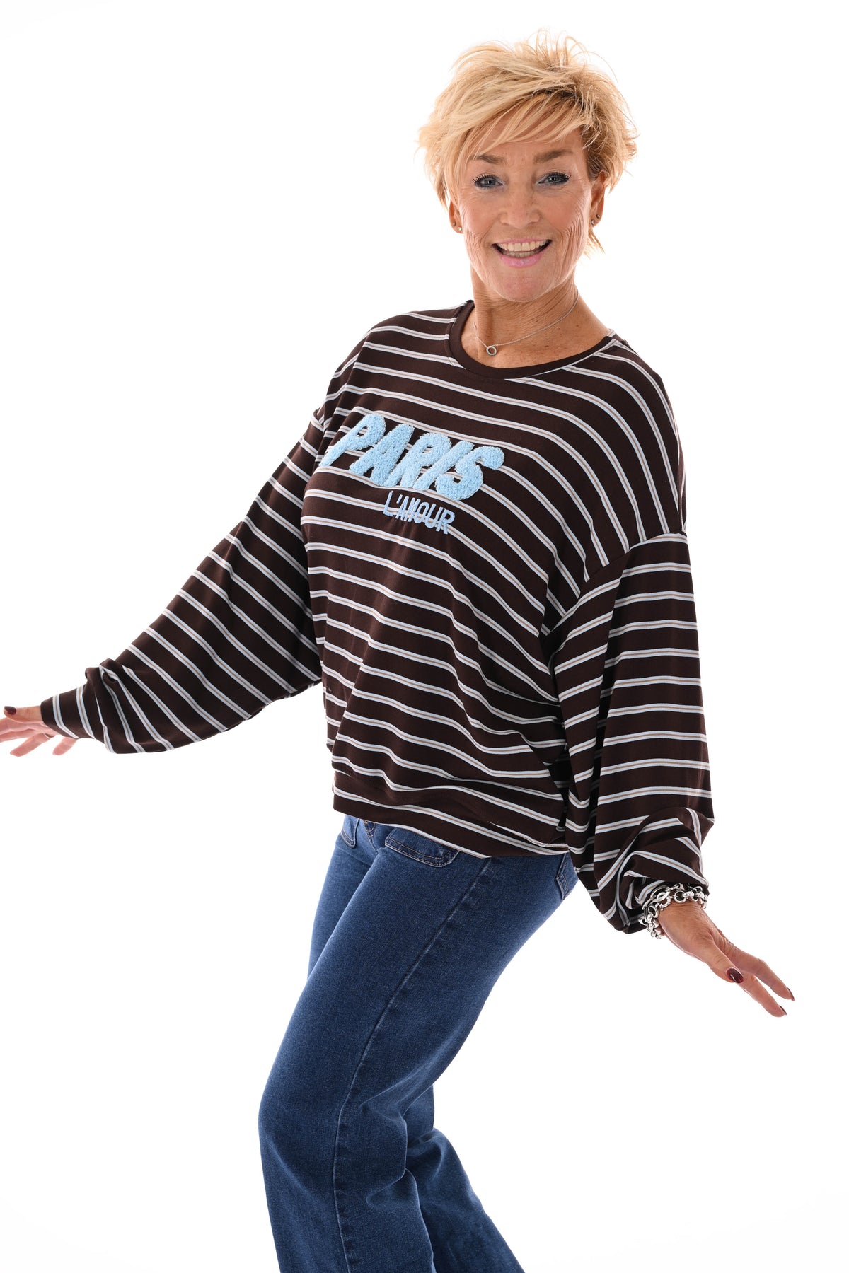 Sweater streepjes Paris lichtblauw