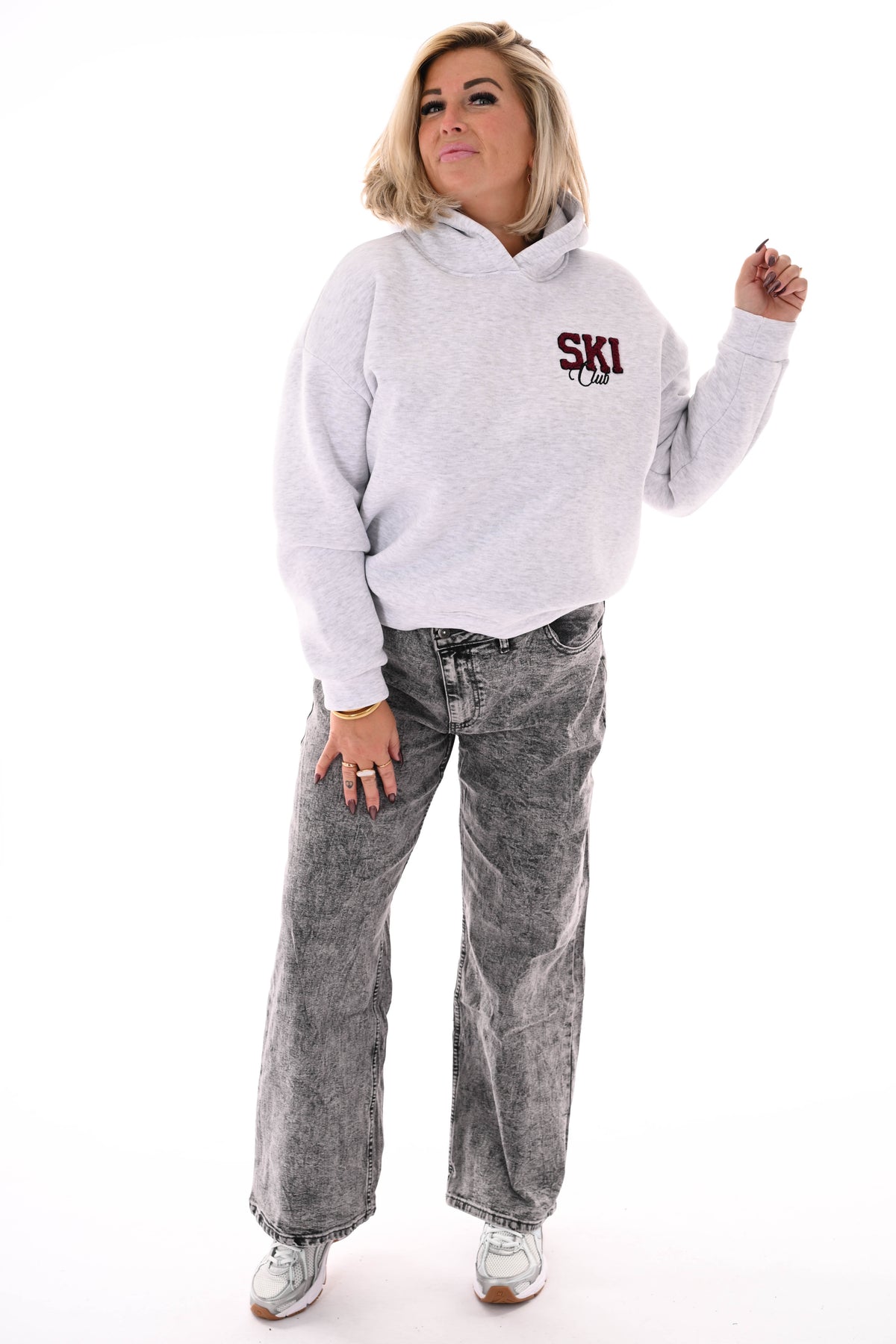 BB.S jeans wide leg schuine knoop grijs