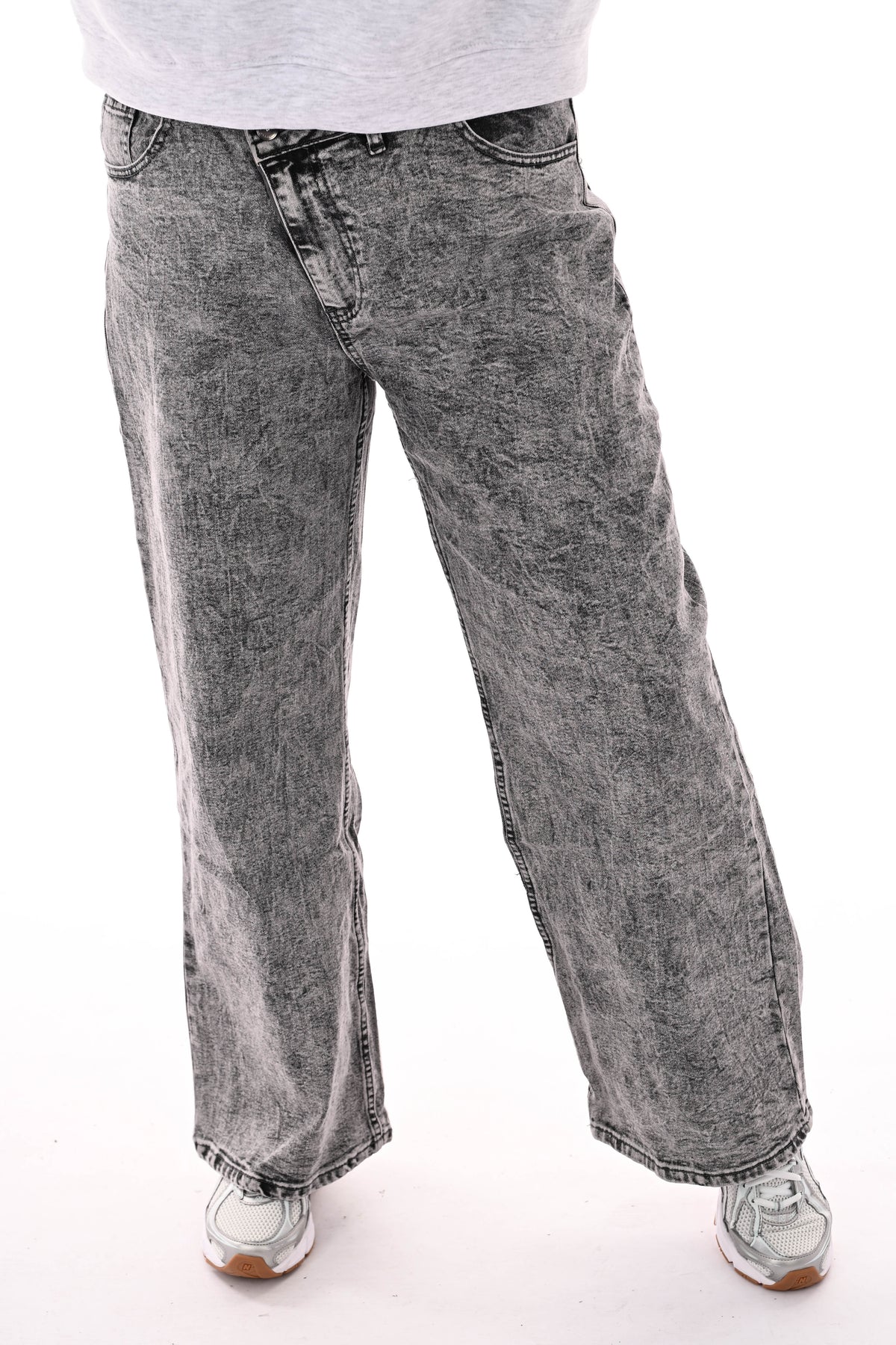 BB.S jeans wide leg schuine knoop grijs