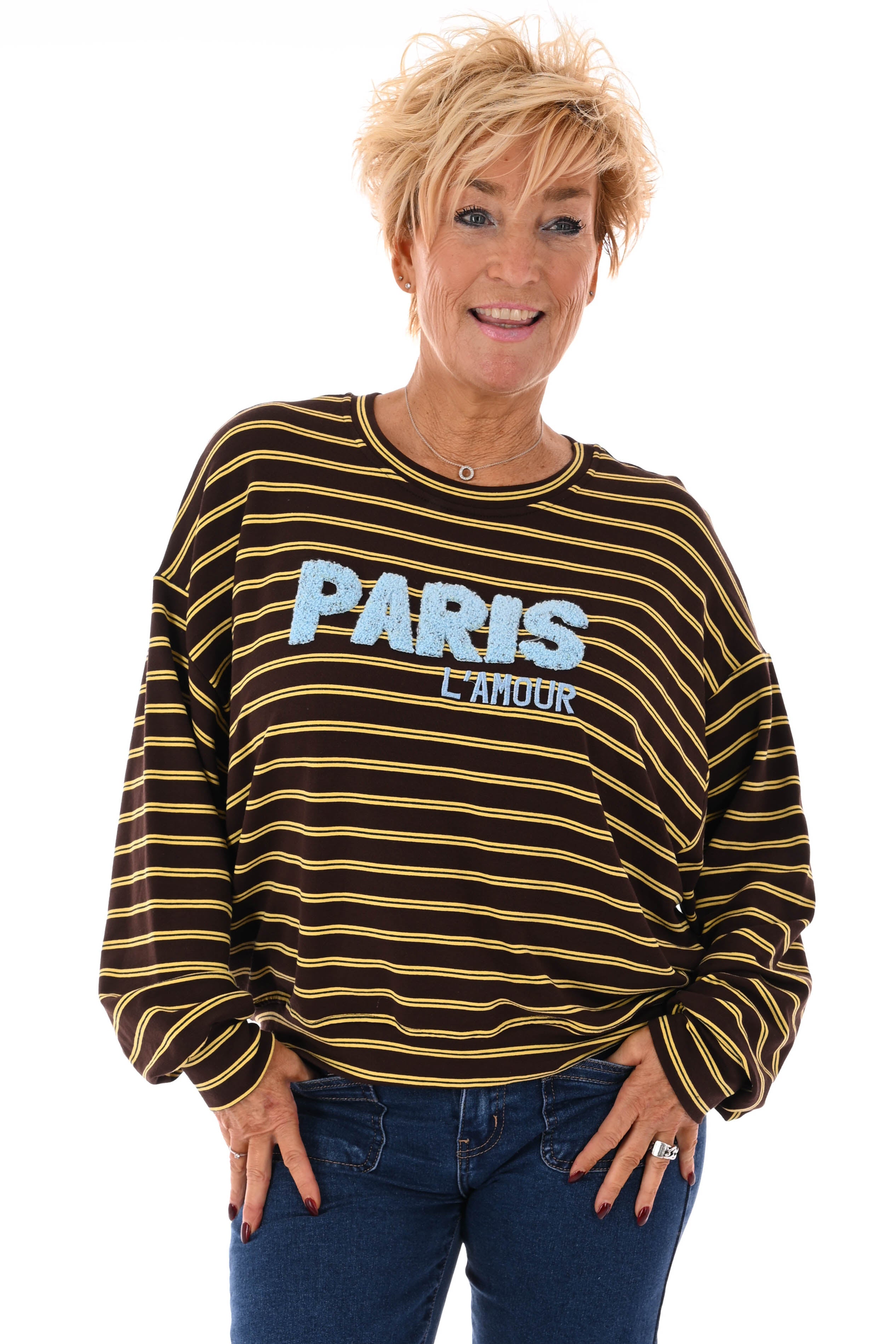 Sweater streepjes Paris geel