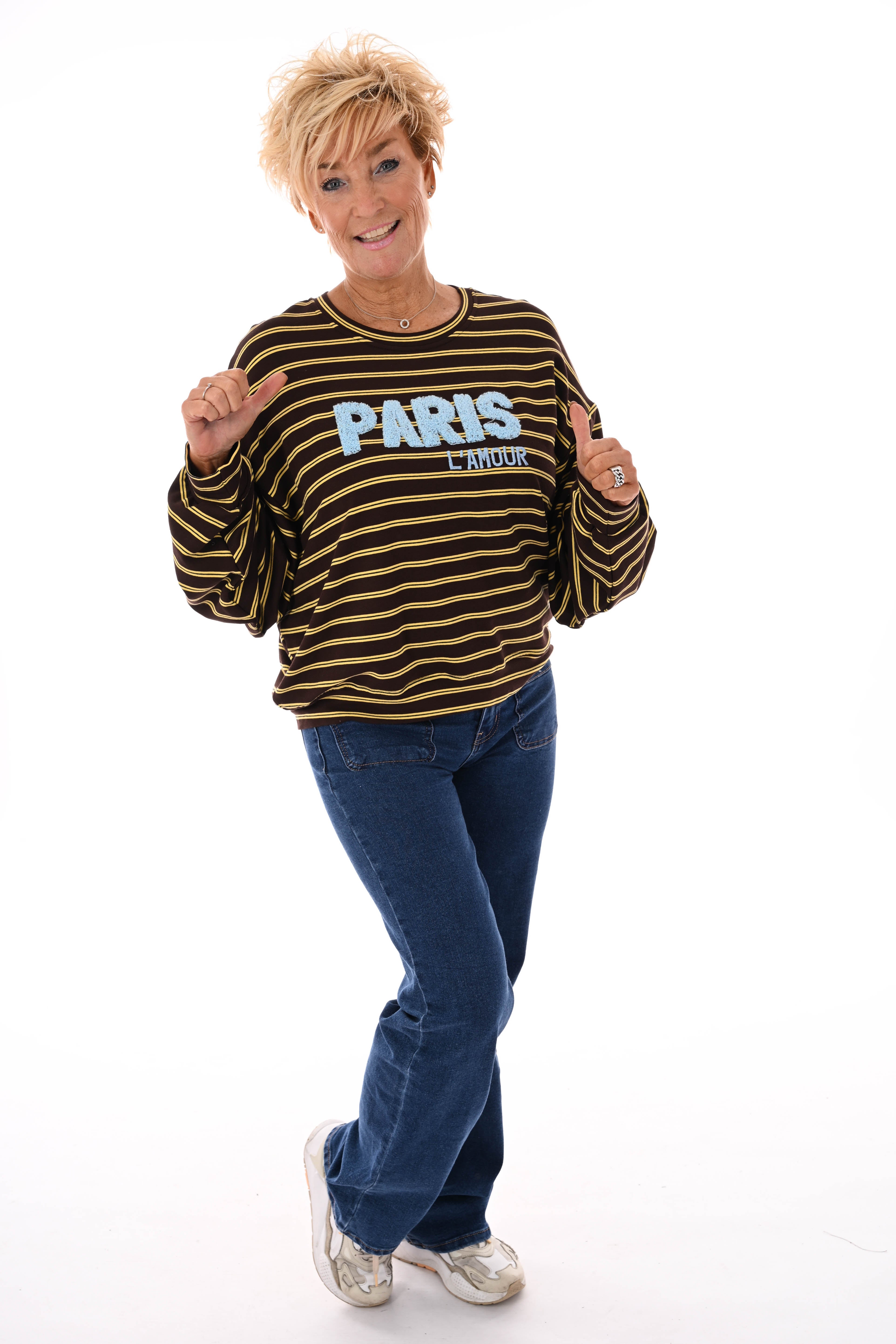 Sweater streepjes Paris geel