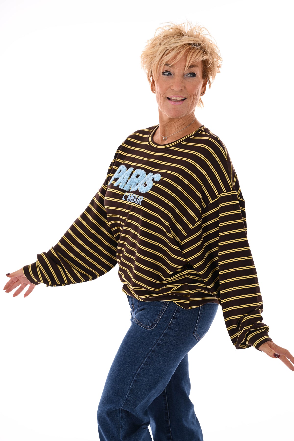 Sweater streepjes Paris geel