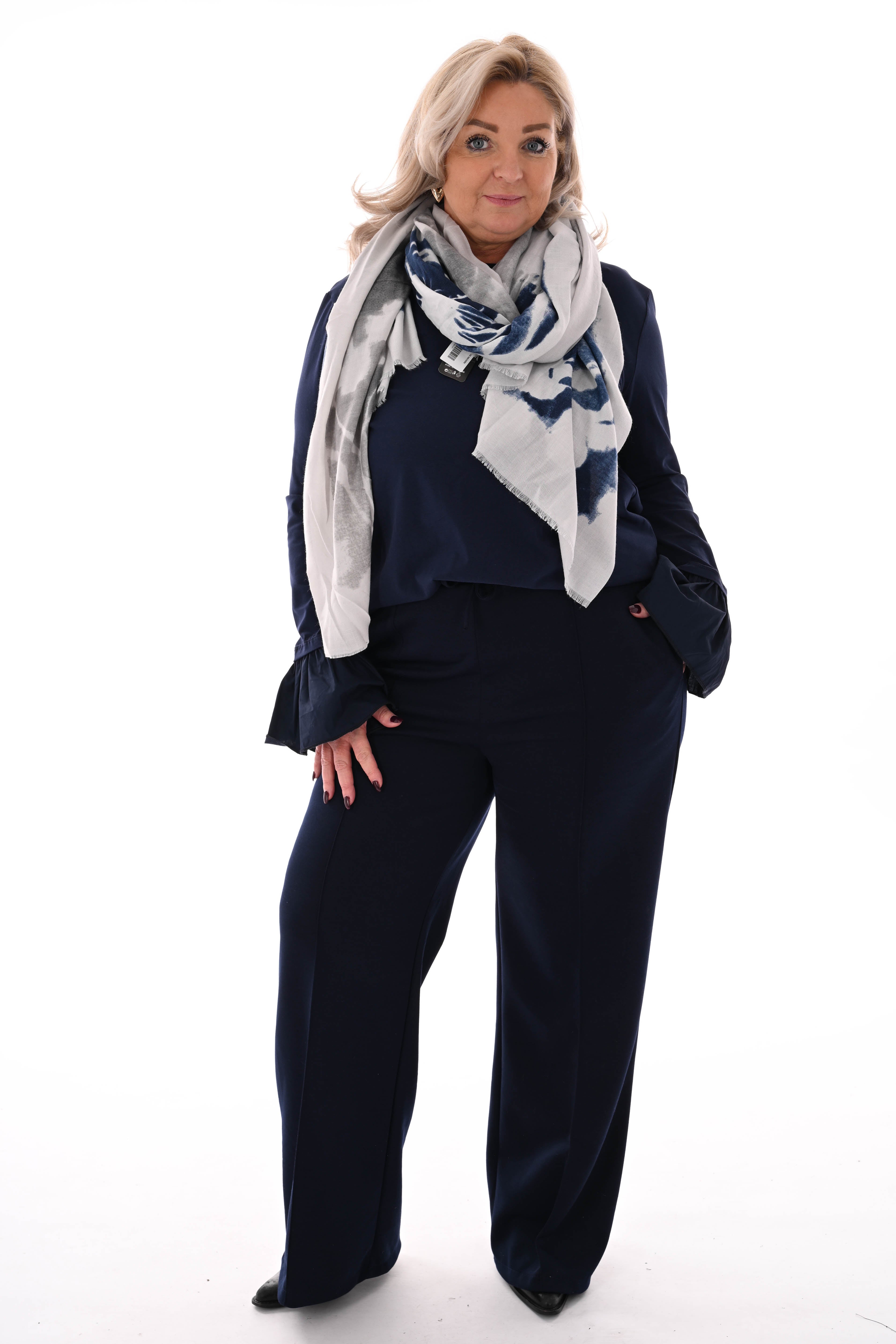 Joggingsbroek wijde pijpen met naad marineblauw