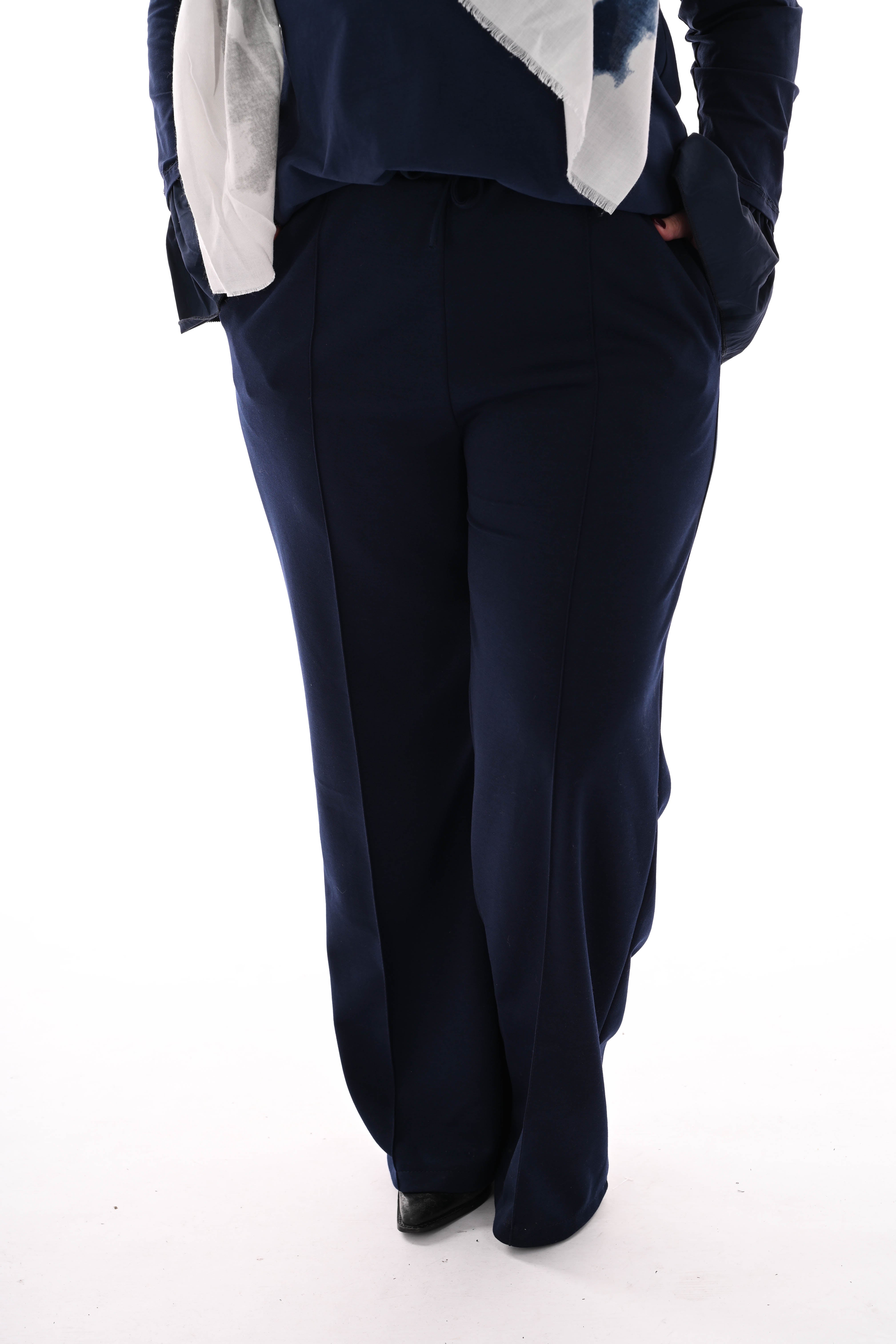 Joggingsbroek wijde pijpen met naad marineblauw