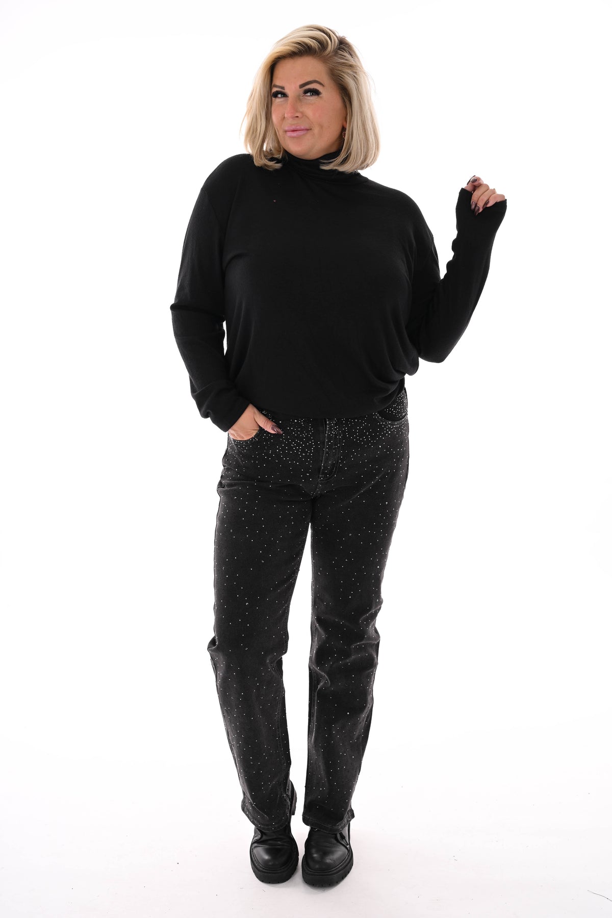 Monday straight leg strass zwart