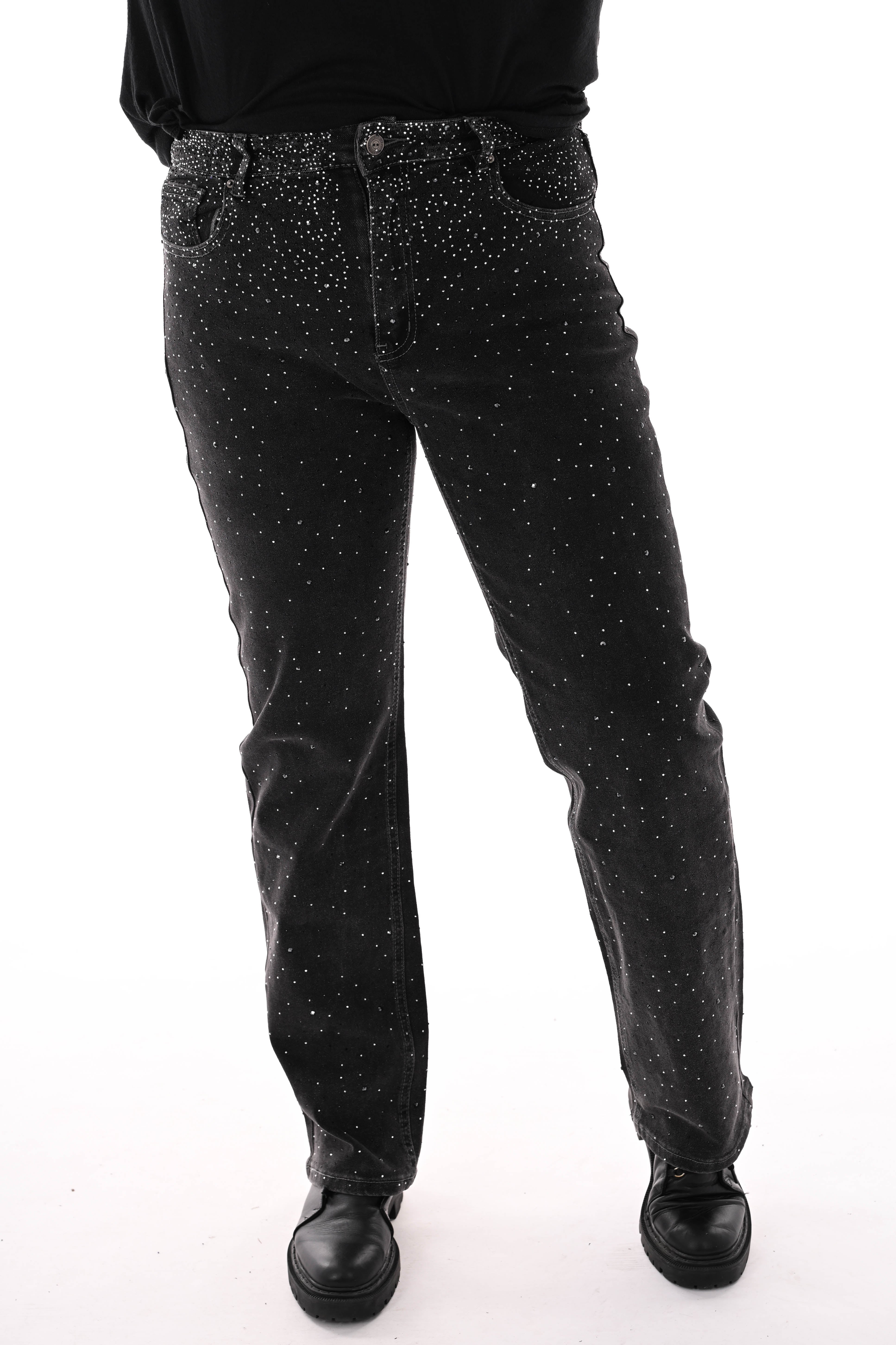 Monday straight leg strass zwart