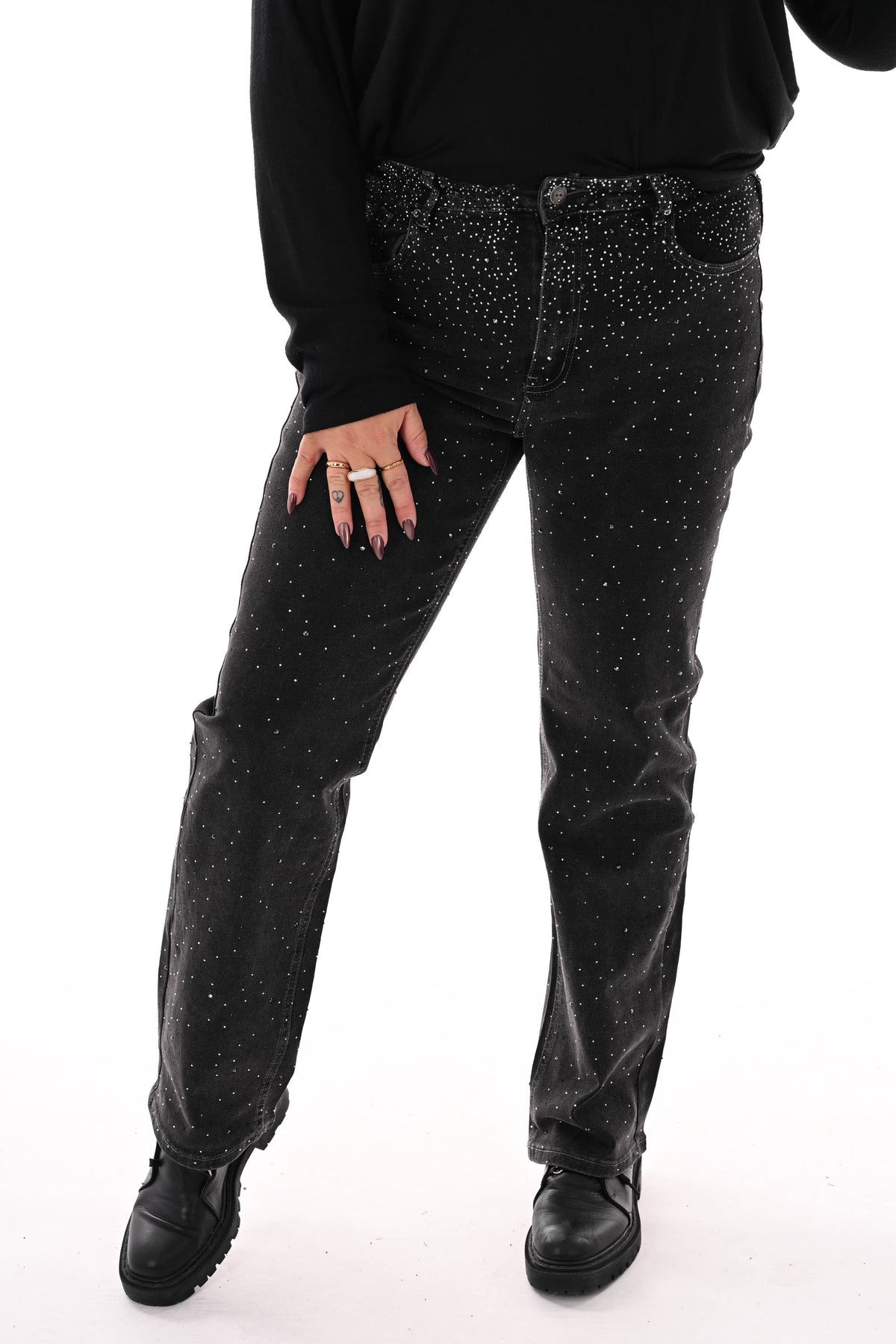 Monday straight leg strass zwart