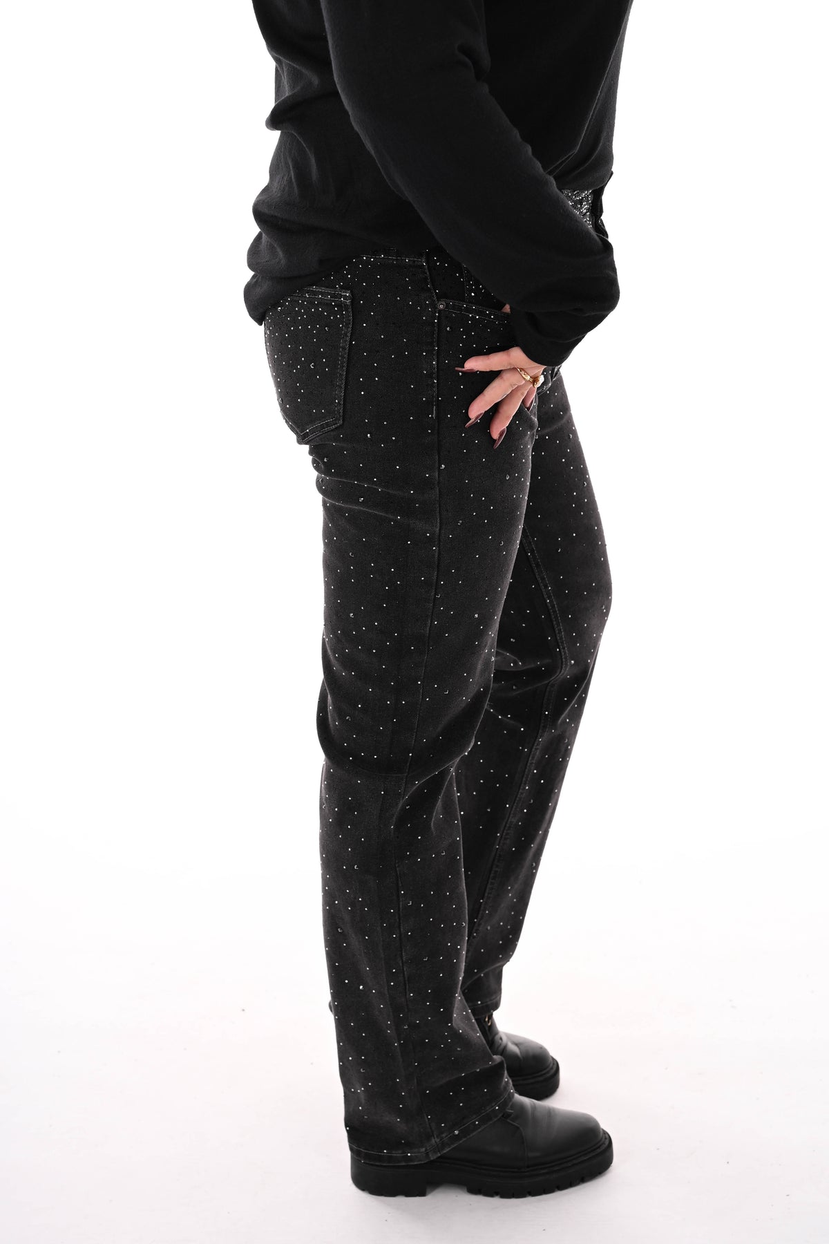 Monday straight leg strass zwart