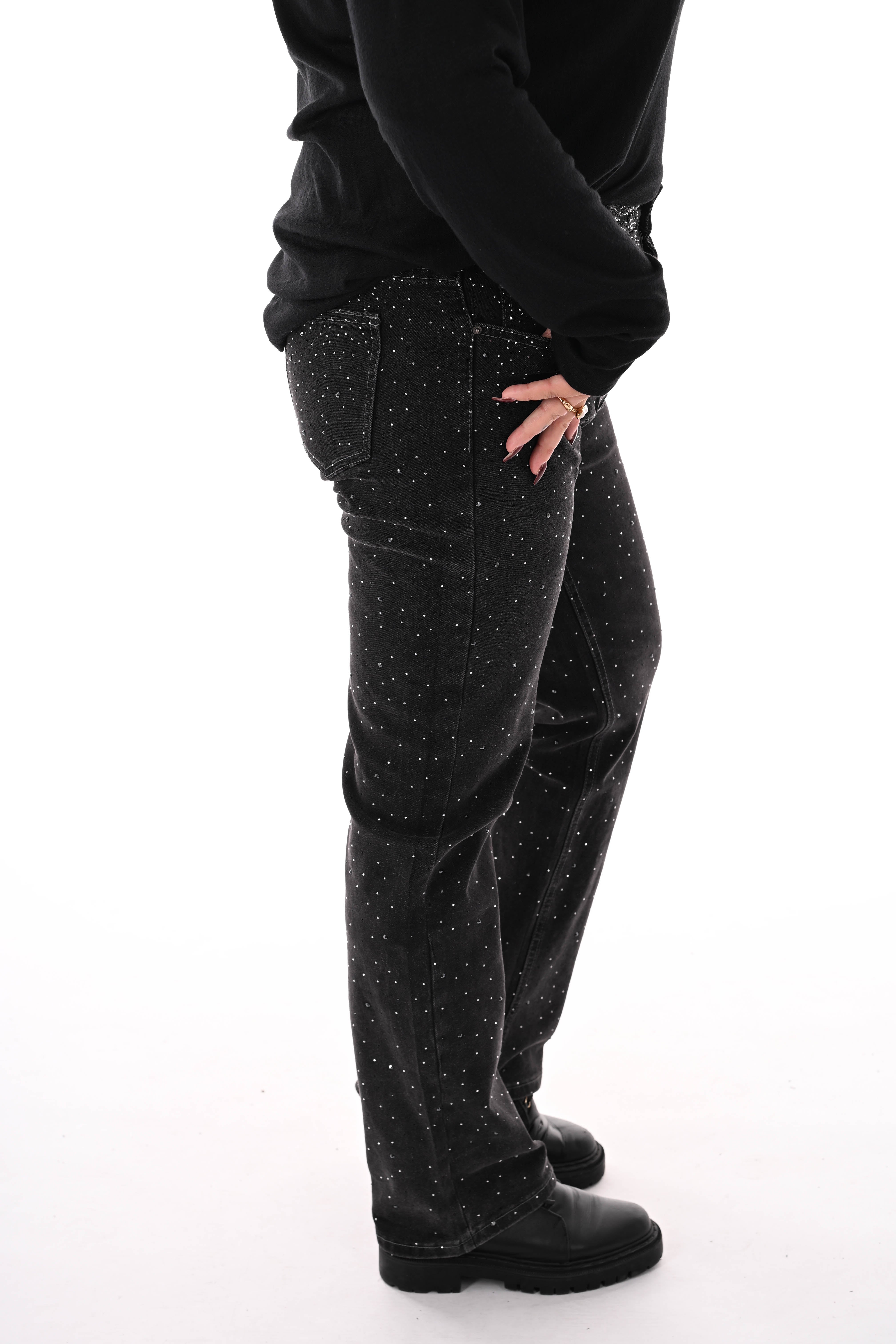 Monday straight leg strass zwart