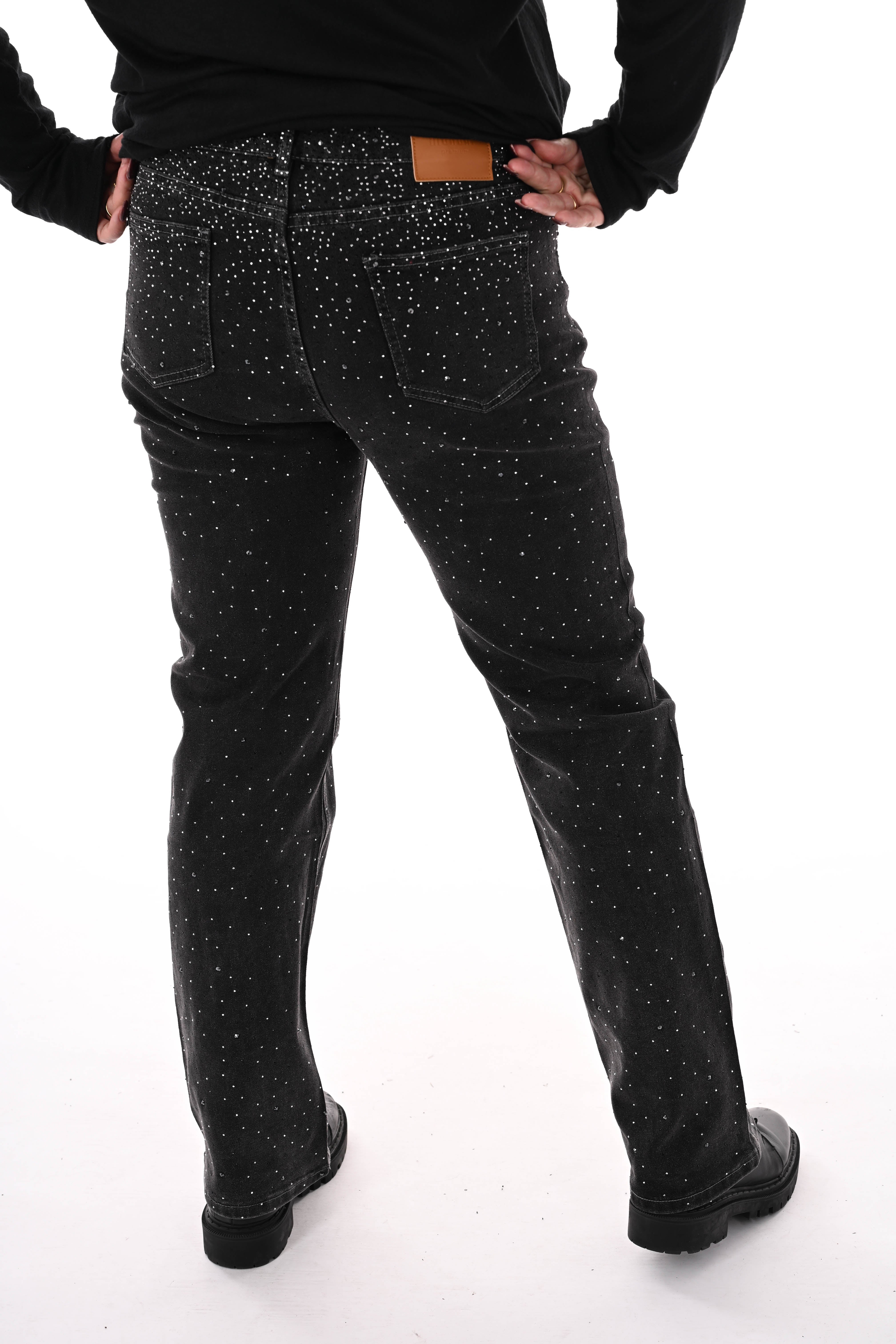 Monday straight leg strass zwart