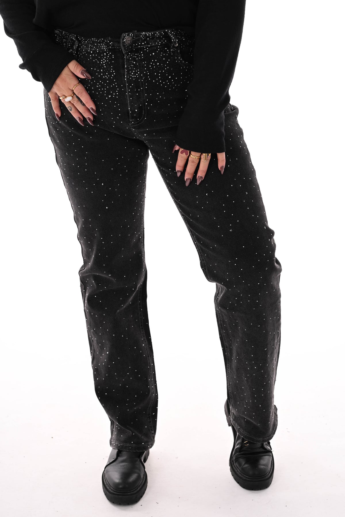 Monday straight leg strass zwart